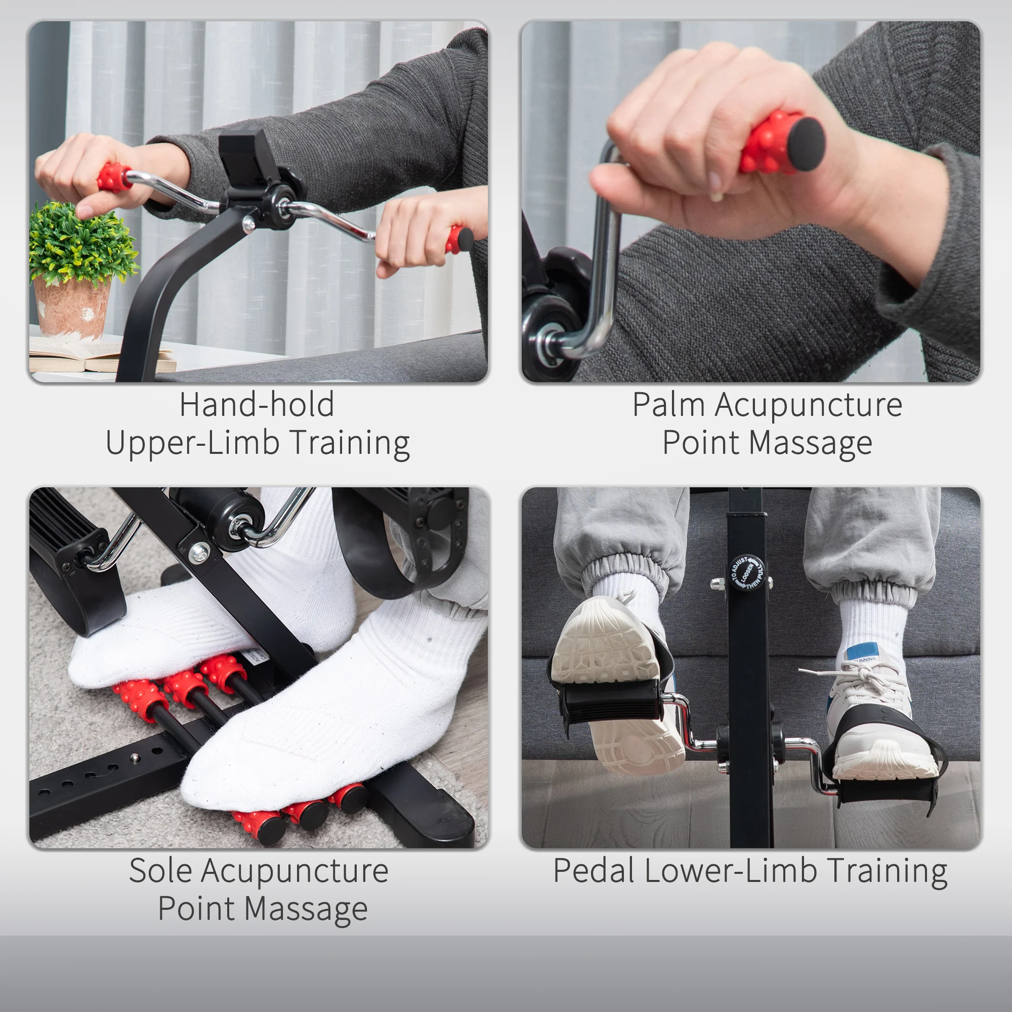 HOMCOM Pedal Rehabilitation Exercise Bike for Seniors and Elderly Black&Red - Image 8