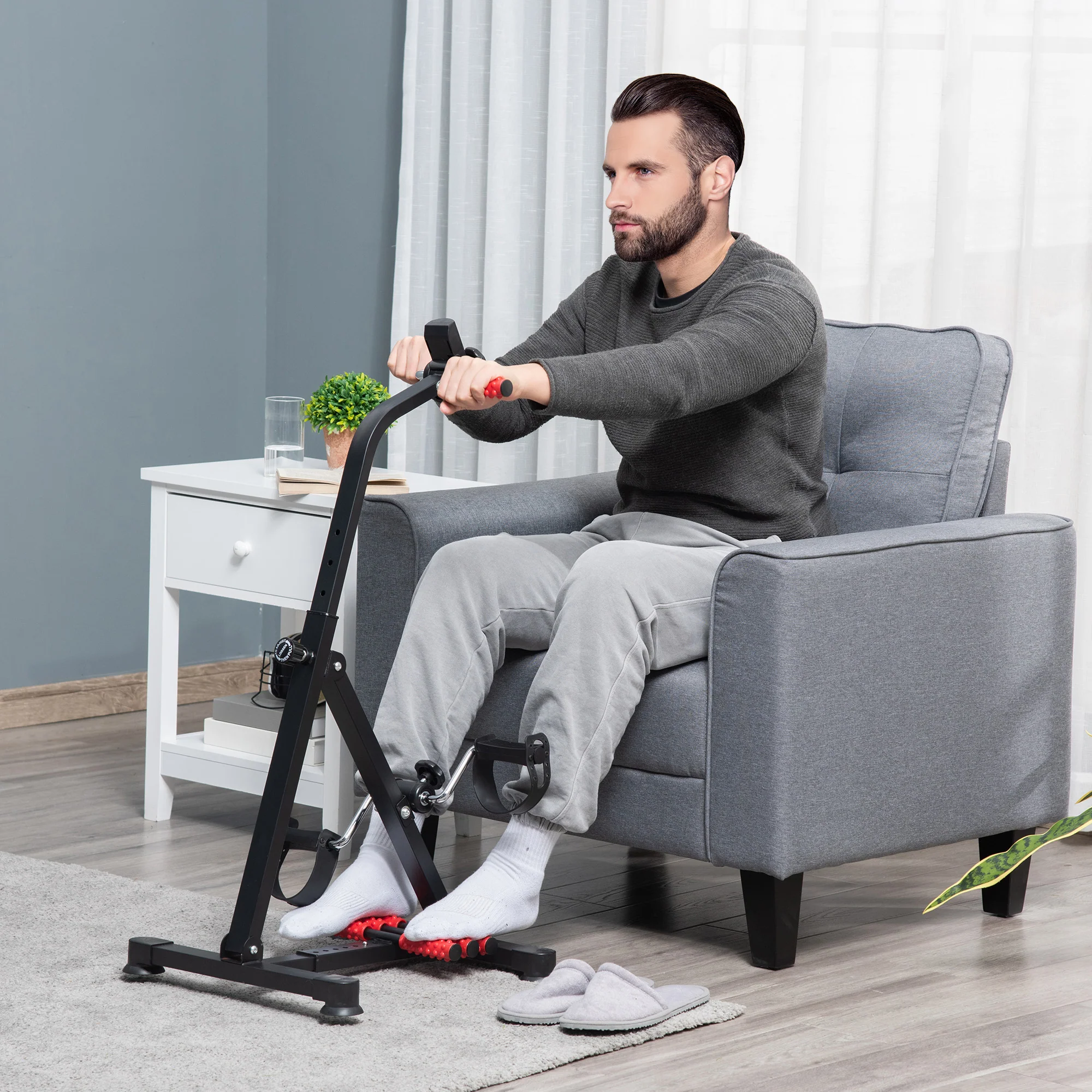 HOMCOM Pedal Rehabilitation Exercise Bike for Seniors and Elderly Black&Red - Image 9