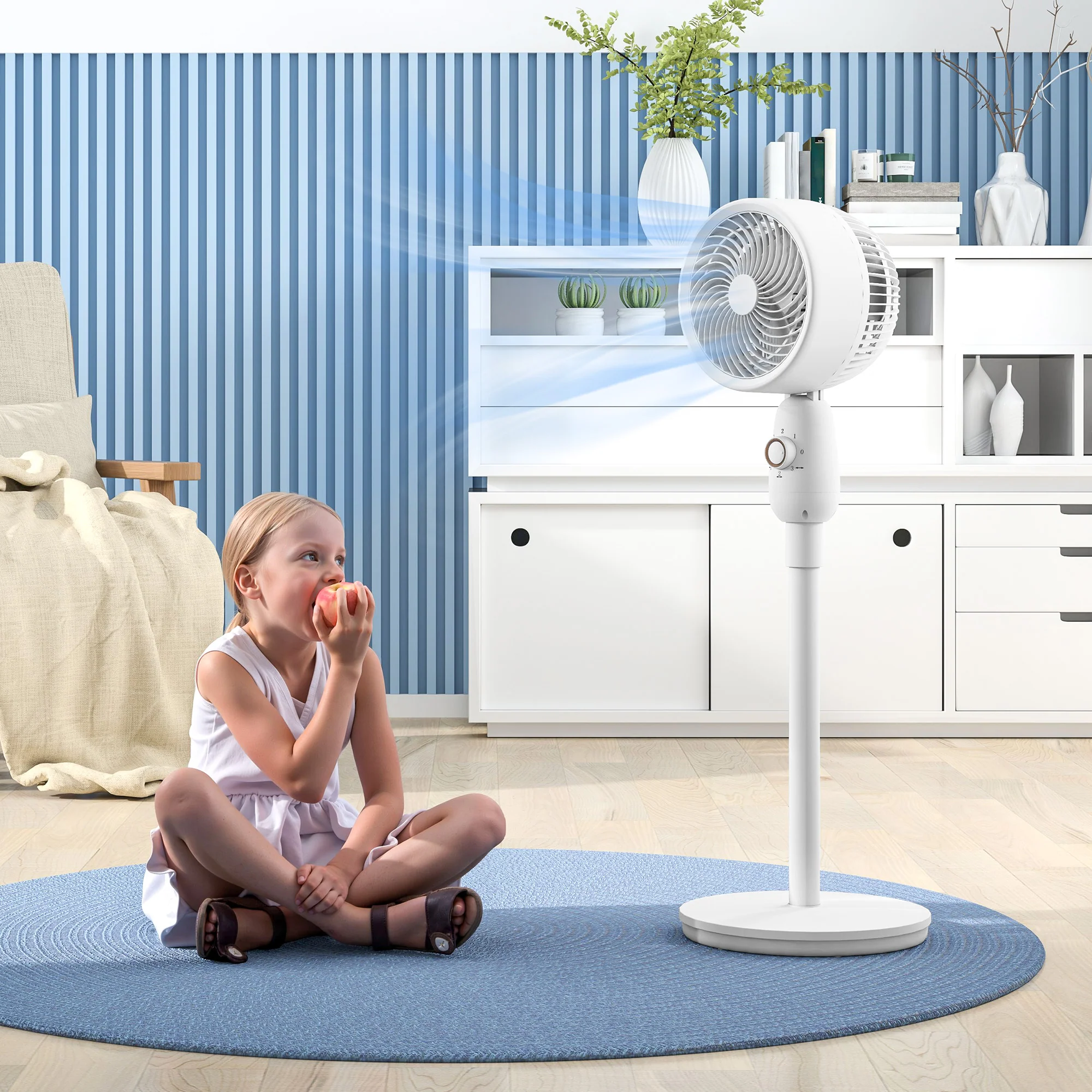 HOMCOM Pedestal Fan for Bedroom, Powerful Air Circulator with 3 Speed, White - Image 2