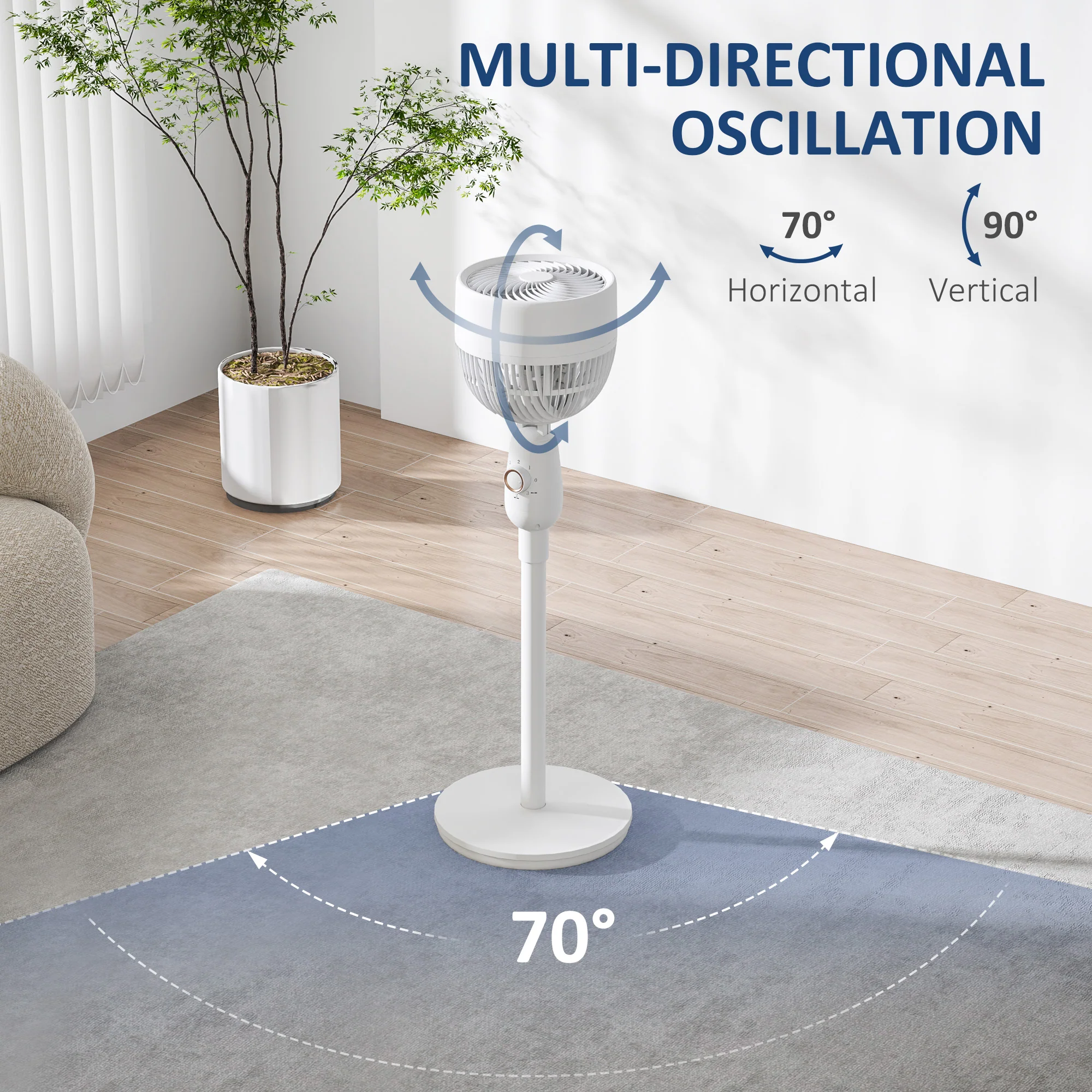 HOMCOM Pedestal Fan for Bedroom, Powerful Air Circulator with 3 Speed, White - Image 4