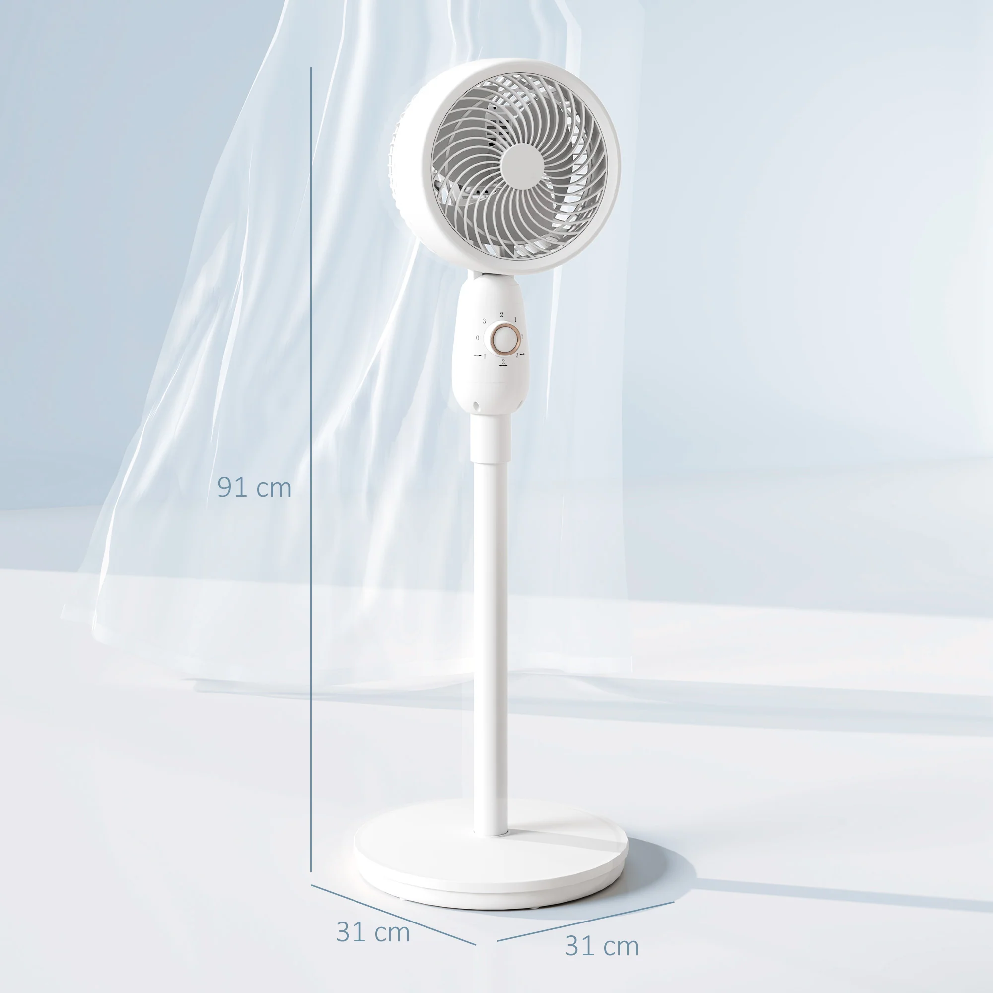 HOMCOM Pedestal Fan for Bedroom, Powerful Air Circulator with 3 Speed, White - Image 5