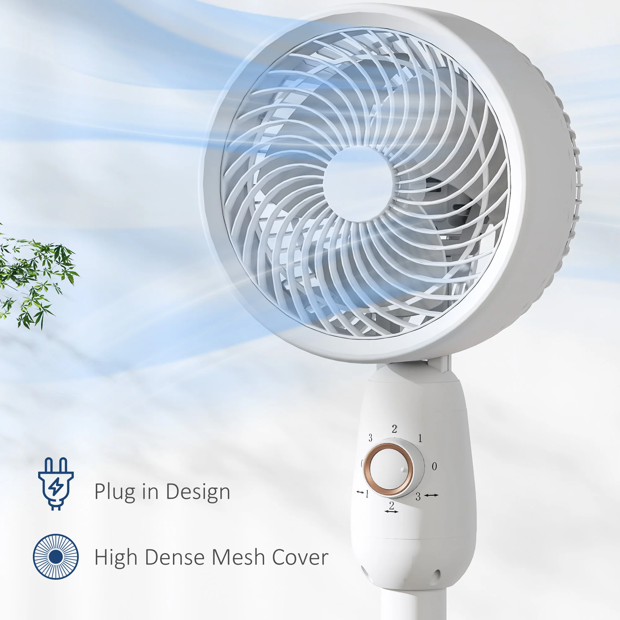 HOMCOM Pedestal Fan for Bedroom, Powerful Air Circulator with 3 Speed, White - Image 6