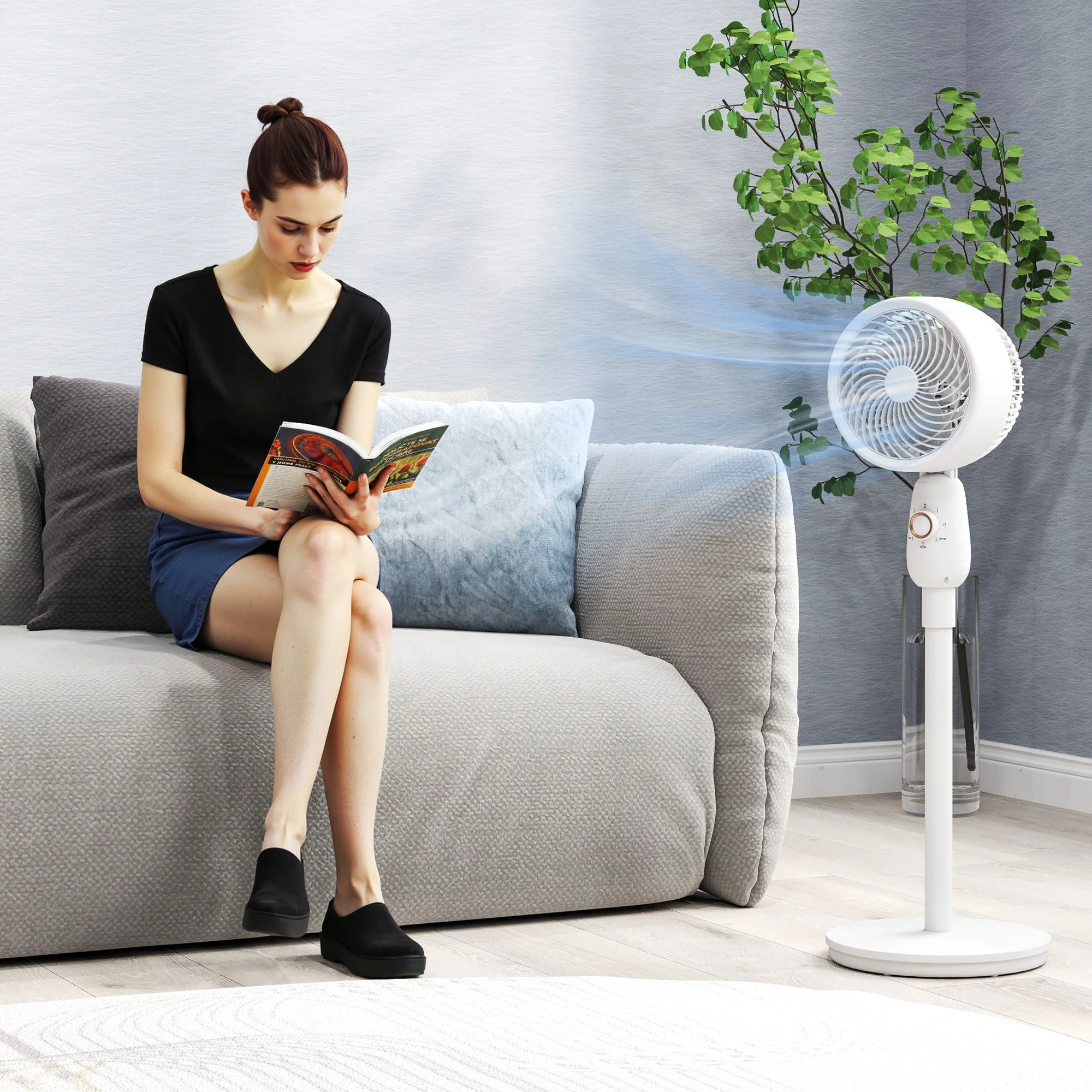 HOMCOM Pedestal Fan for Bedroom, Powerful Air Circulator with 3 Speed, White - Image 8