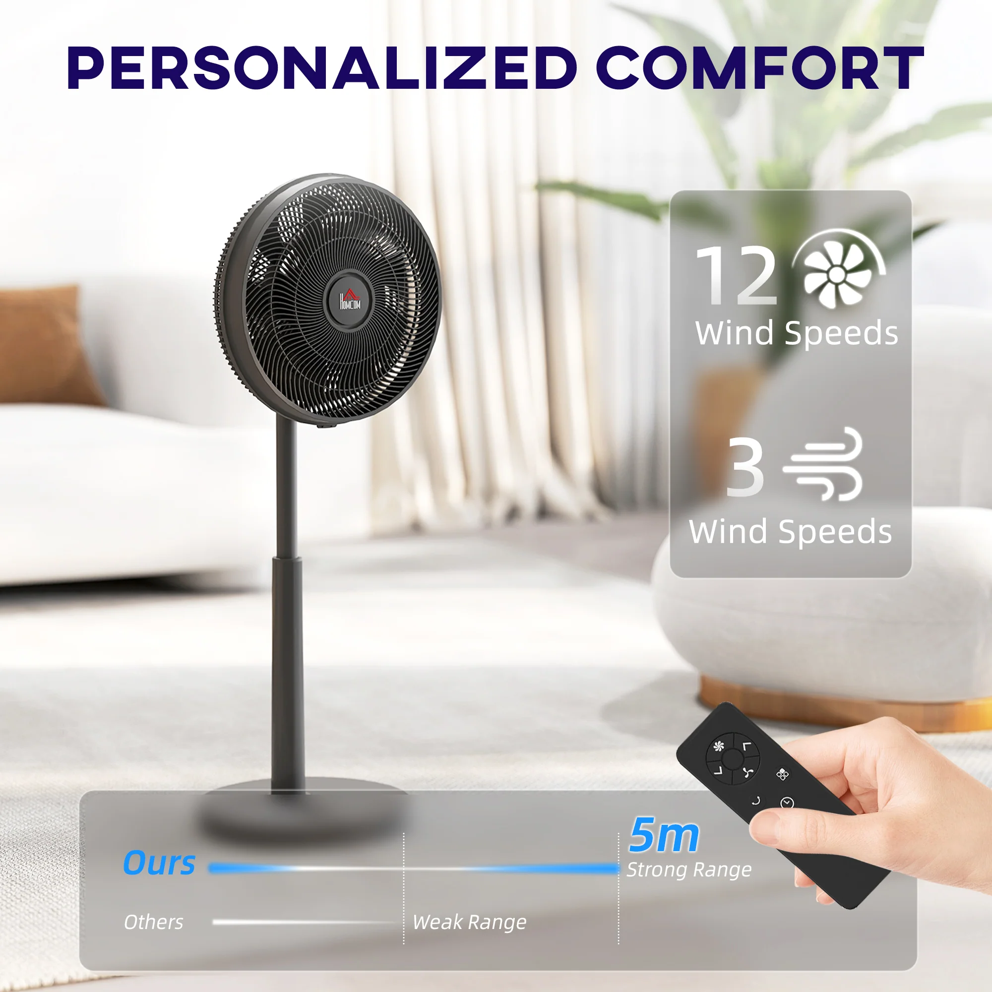 HOMCOM Pedestal Fan With Oscillating, Tilt, Adjustable Height, Timer - Image 4
