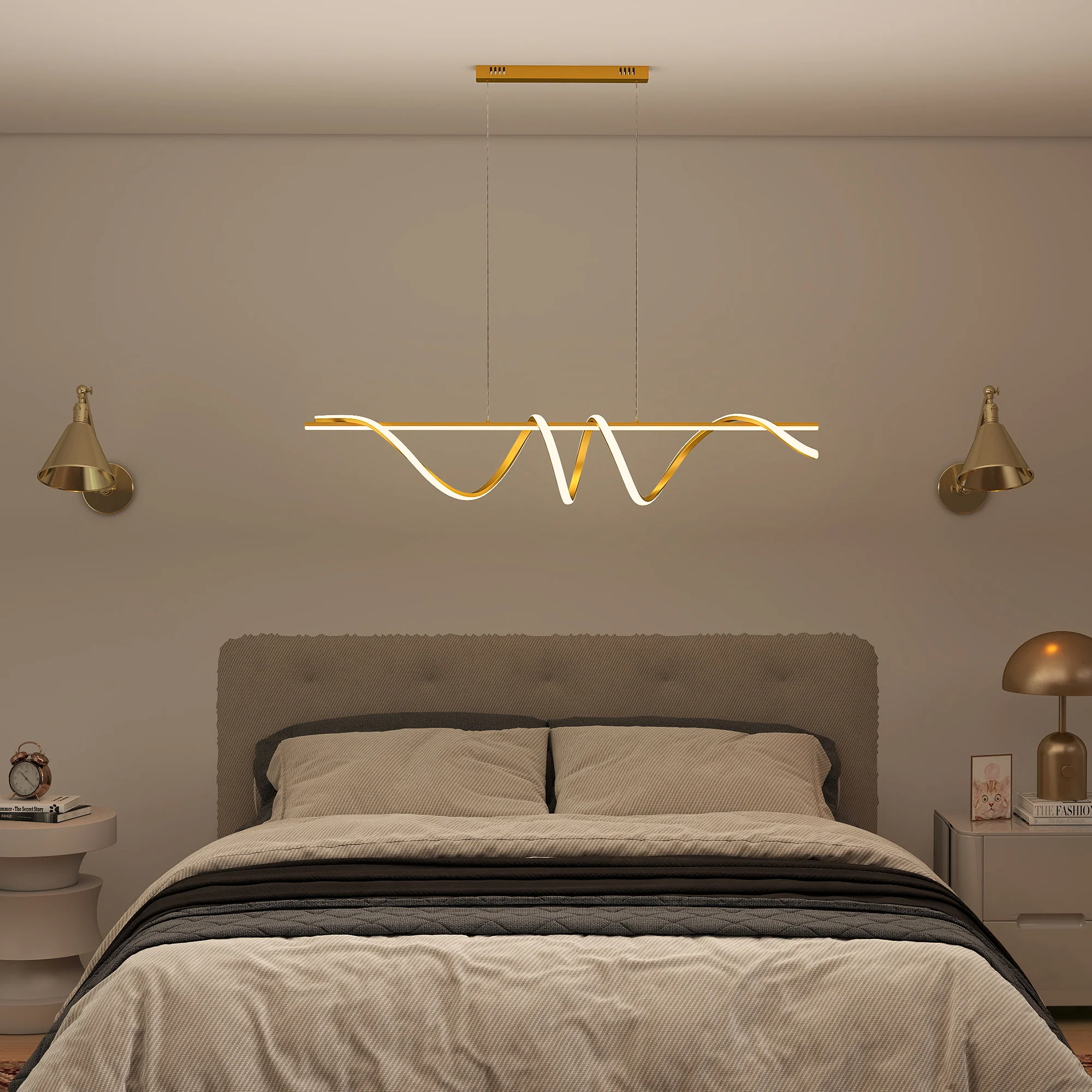 HOMCOM Pendant Light, Ceiling Light with 3 Colour Temperatures, Gold Tone - Image 8