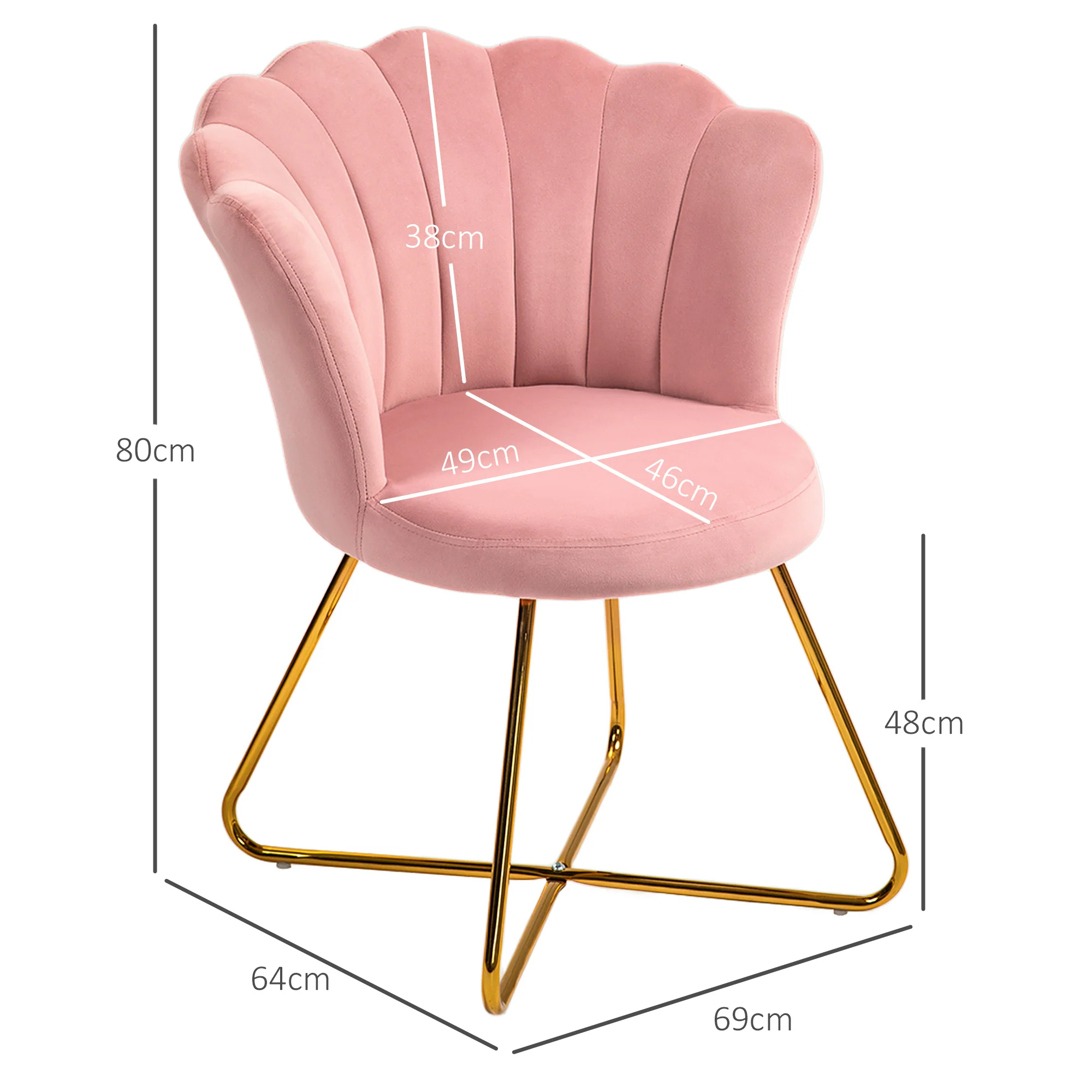 HOMCOM Accent Chair, Velvet Armchair With Lotus Backrest, Steel Legs - Pink/Grey - Image 5
