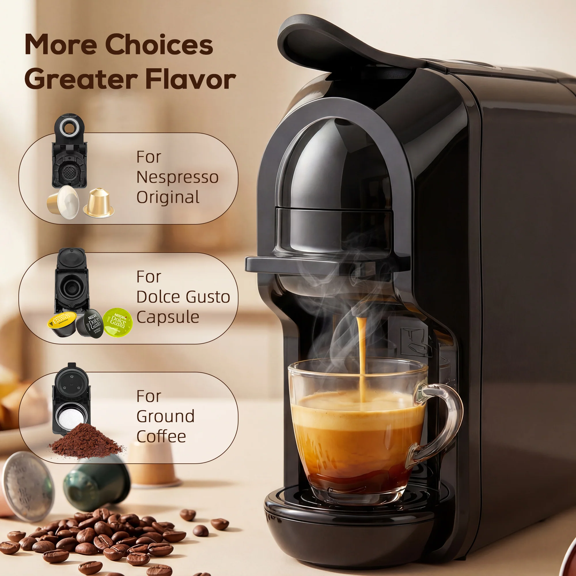 HOMCOM Pod Coffee Machine For Nespresso And Dolce Gusto Capsule, 19 Bar - Image 4