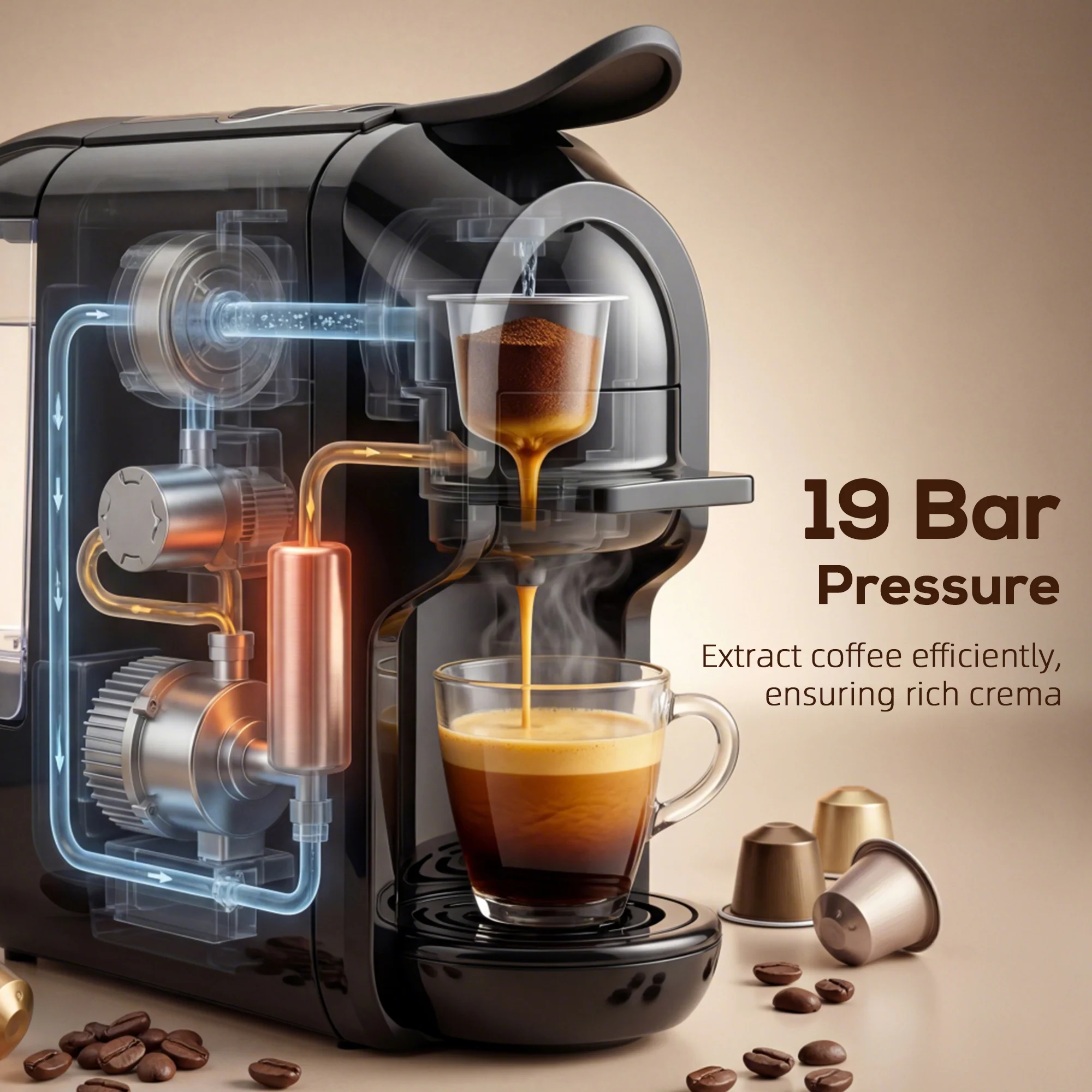 HOMCOM Pod Coffee Machine For Nespresso And Dolce Gusto Capsule, 19 Bar - Image 5
