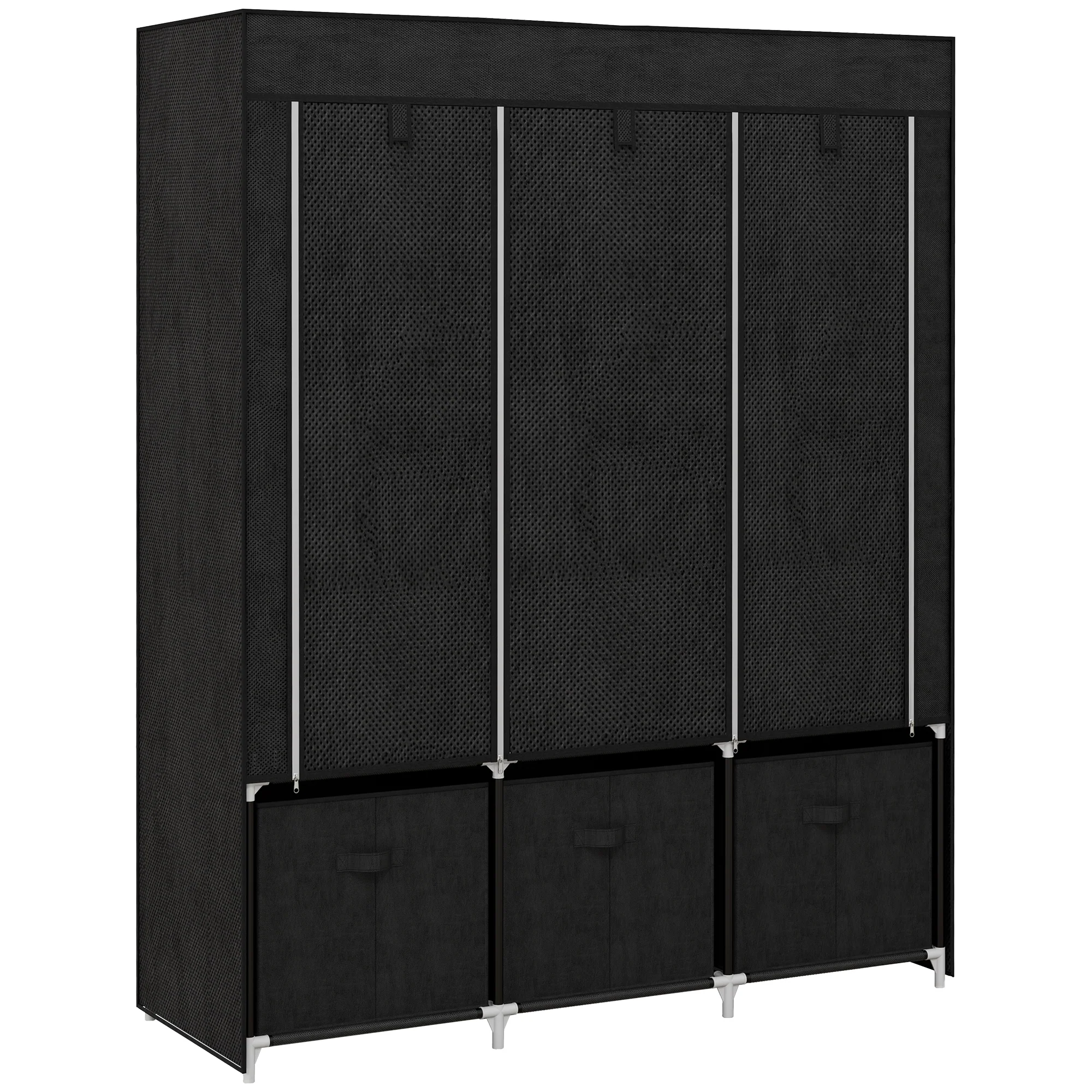 HOMCOM Portable Fabric Wardrobe with 5 Shelves and 3 Fabric Drawers, Black