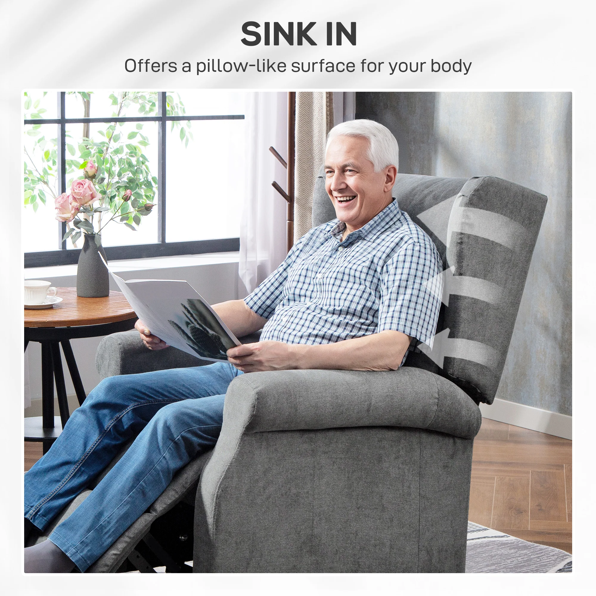 HOMCOM Power Lift Chair, Fabric Recliner Armchair W/ Remote Charcoal Grey - Image 7