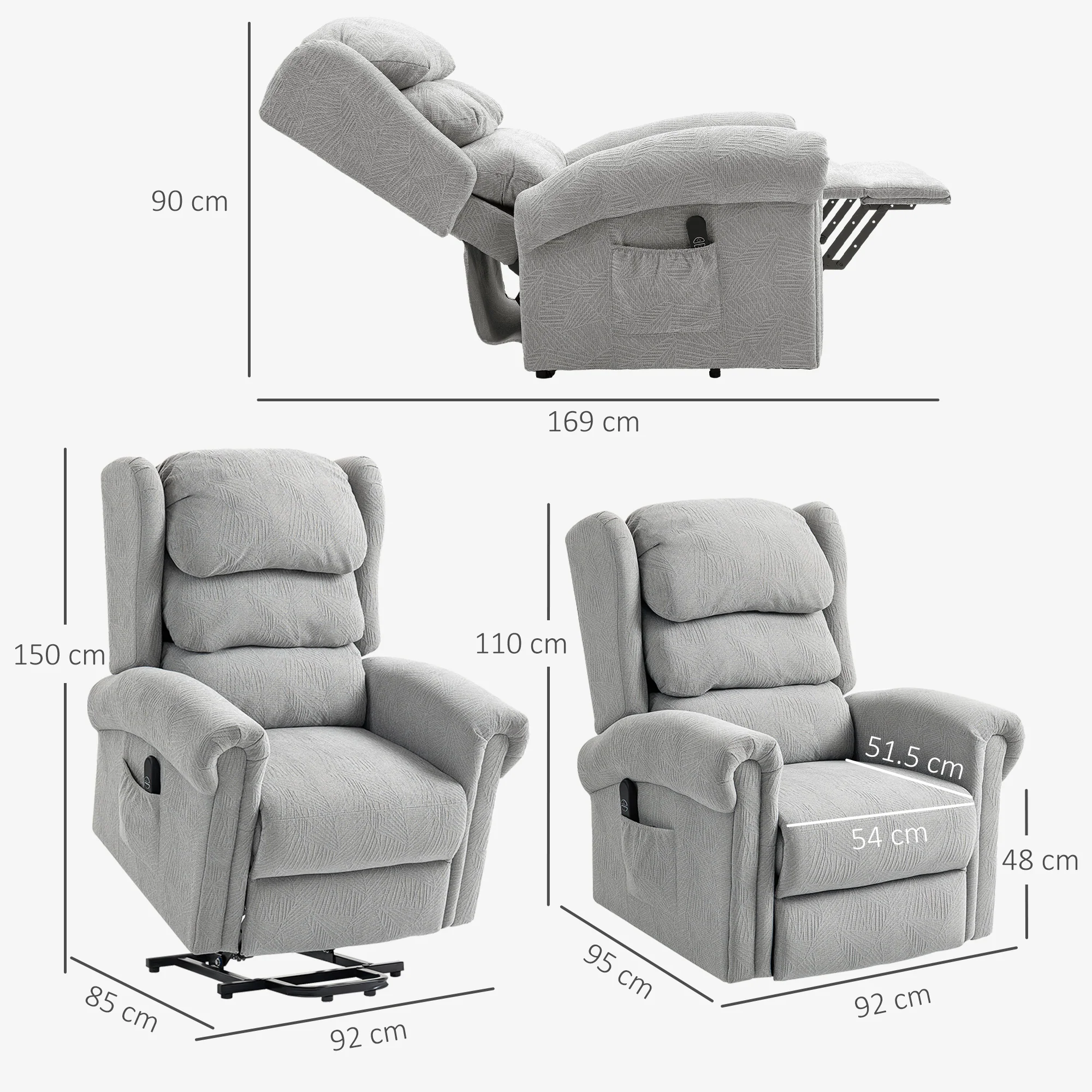 HOMCOM Power Lift Recliner Chair For Elderly With Remote Control, Grey - Image 5
