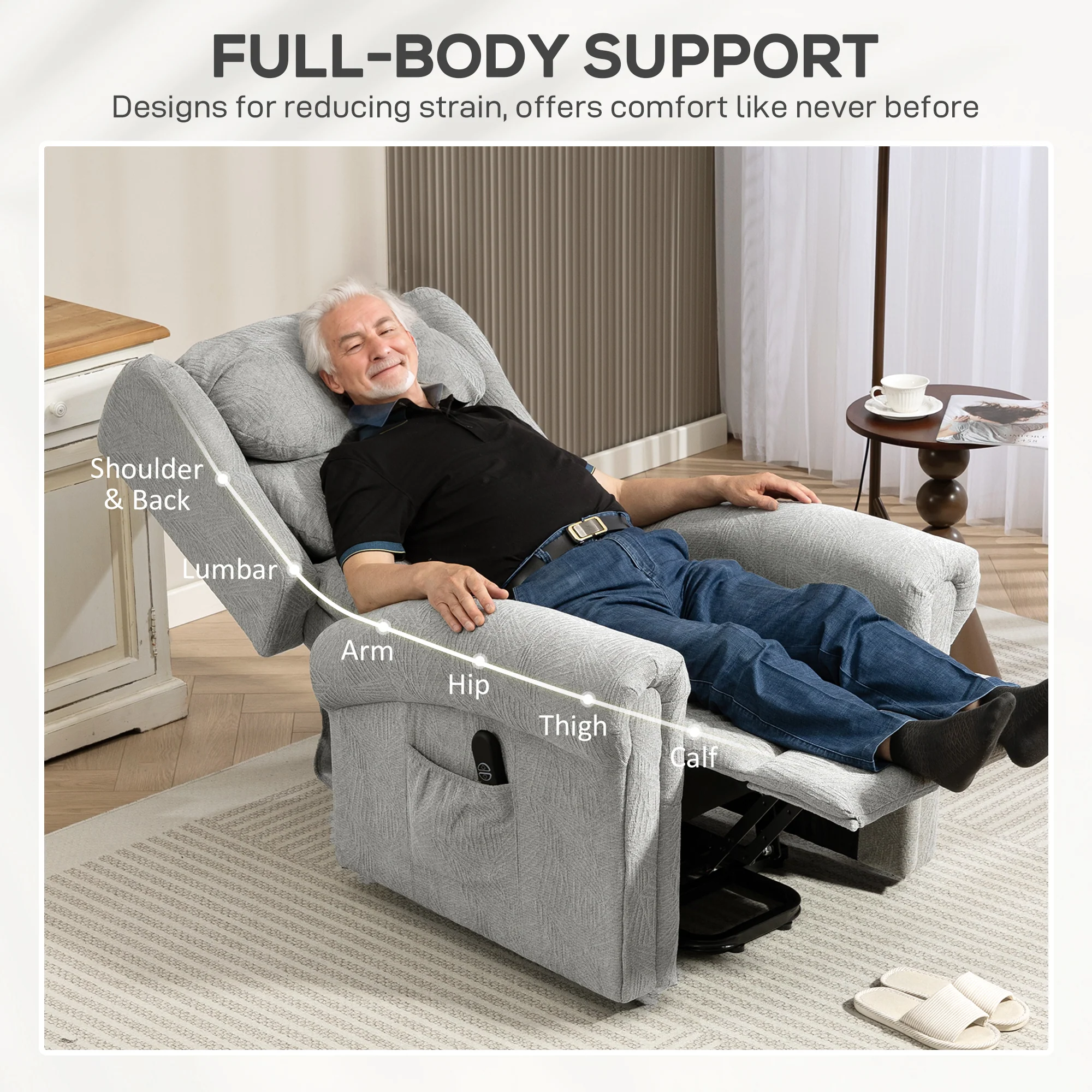 HOMCOM Power Lift Recliner Chair For Elderly With Remote Control, Grey - Image 7