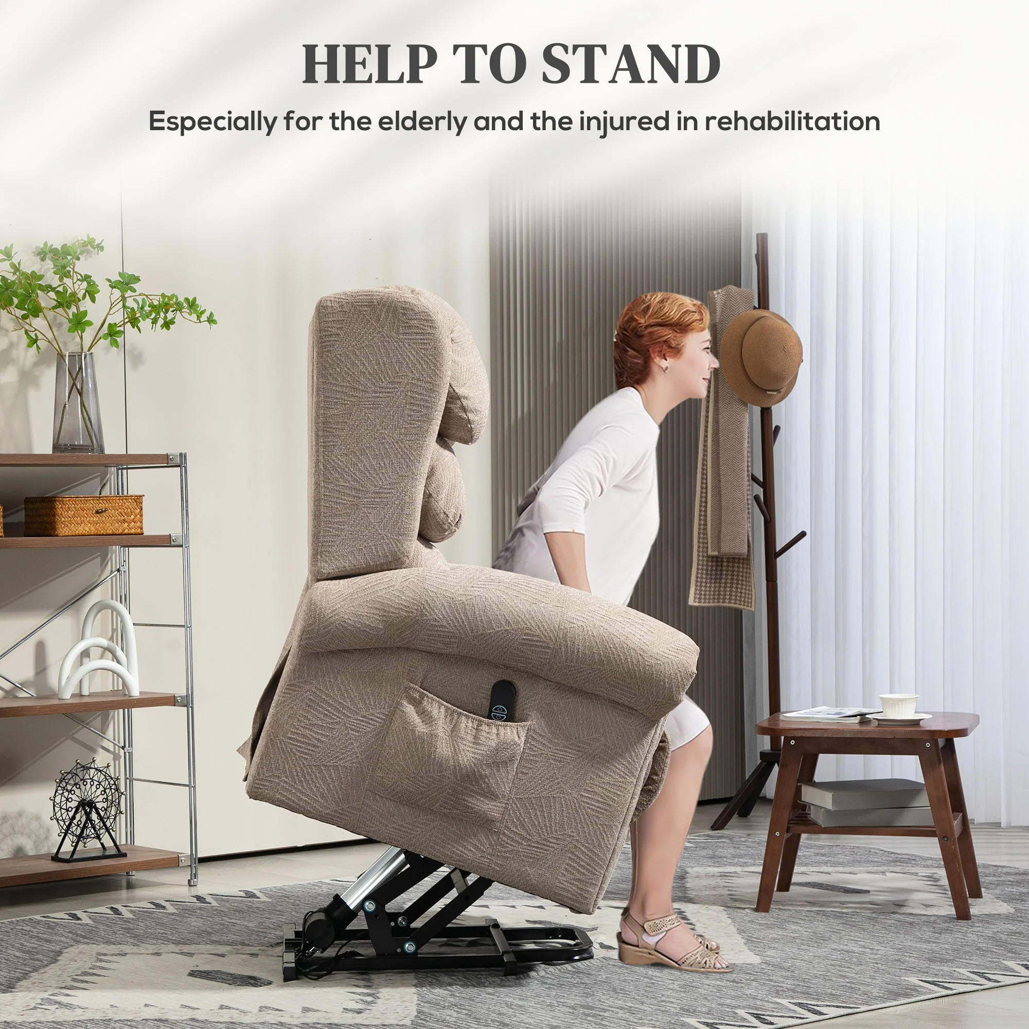 HOMCOM Power Lift Recliner Chair For Elderly With Remote Control, Khaki - Image 3