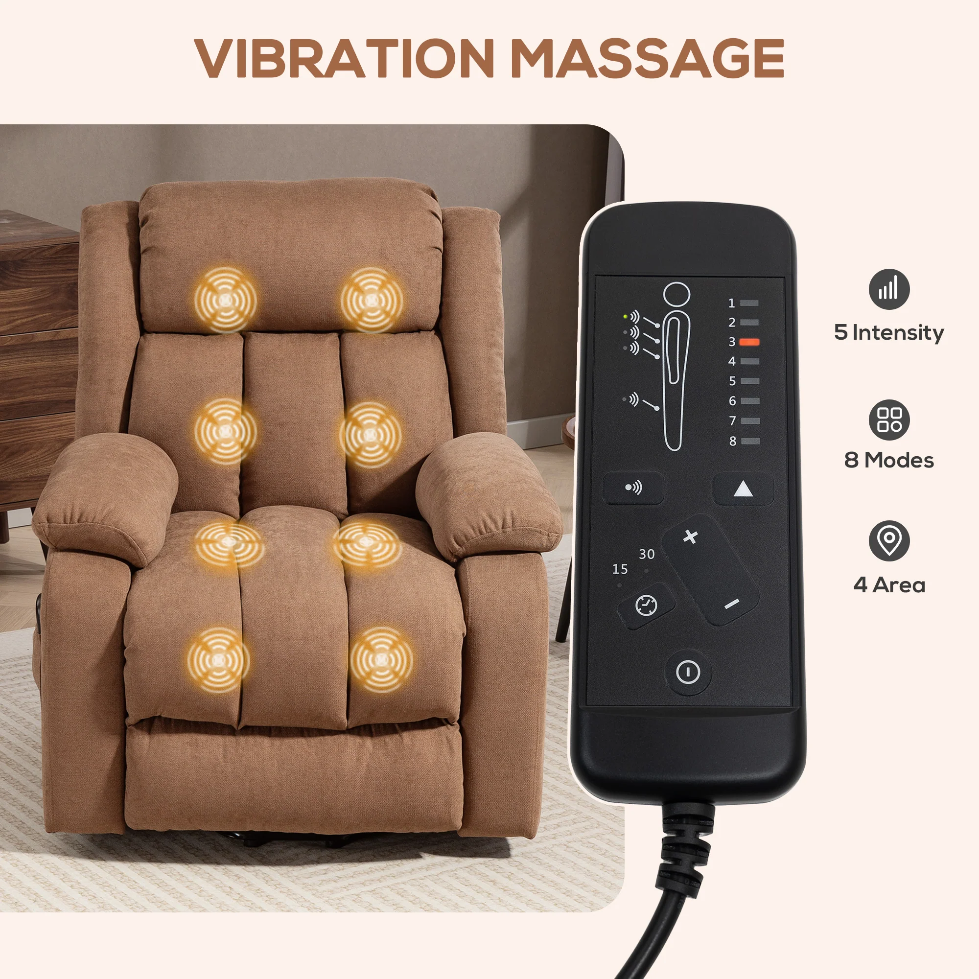 HOMCOM Power Lift Recliner Chair, Lift Chair For Elderly With Massage, Brown - Image 4