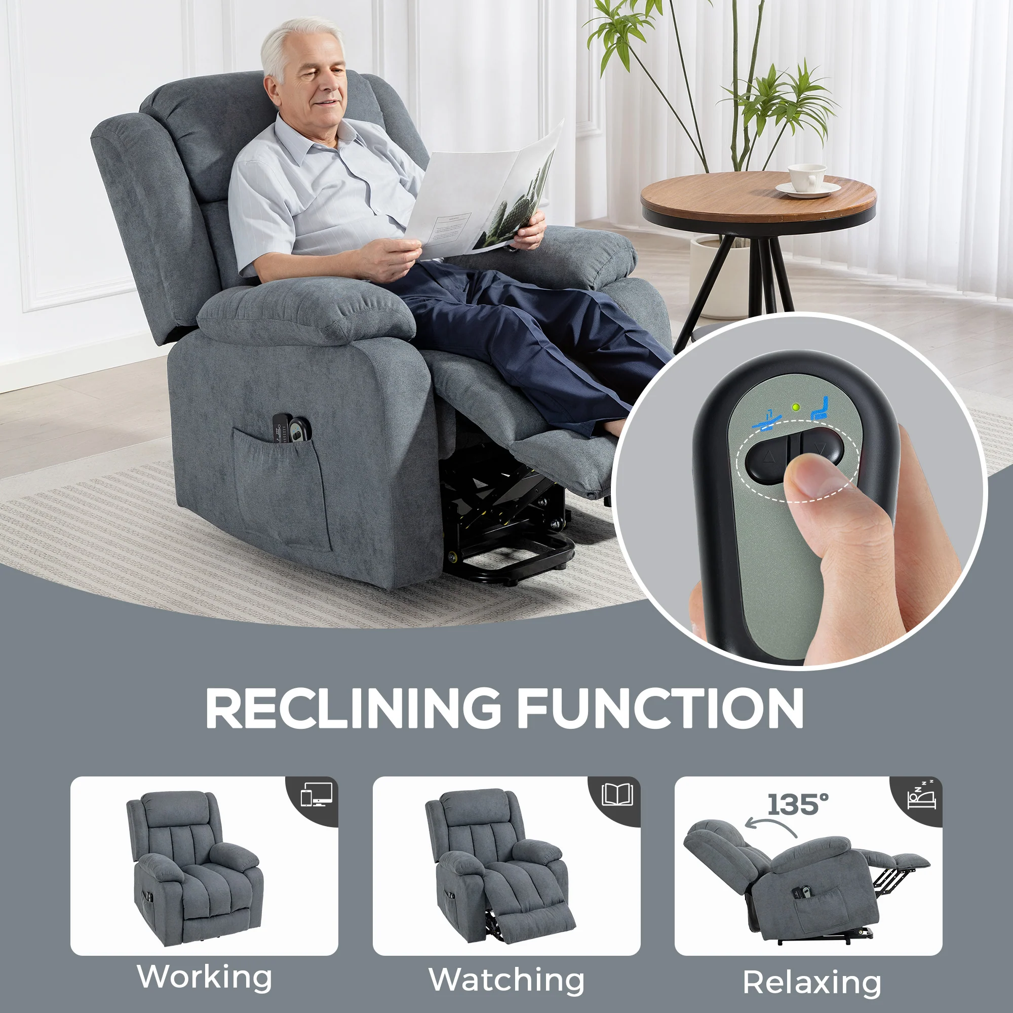 HOMCOM Power Lift Recliner Chair, Lift Chair For Elderly With Massage, Grey - Image 6
