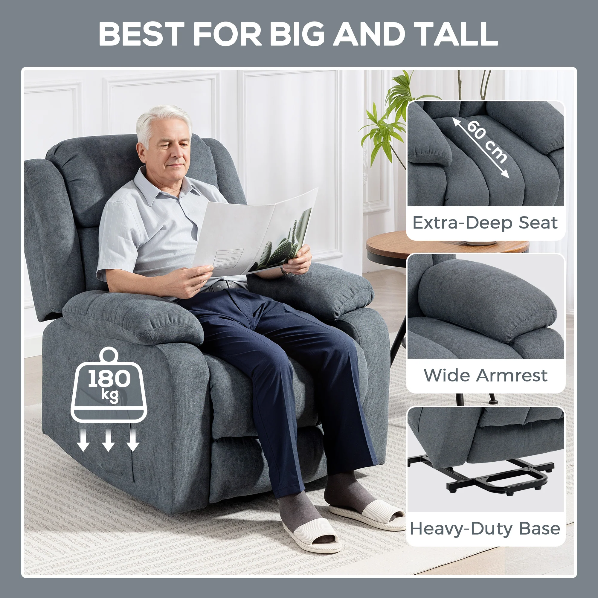 HOMCOM Power Lift Recliner Chair, Lift Chair For Elderly With Massage, Grey - Image 7