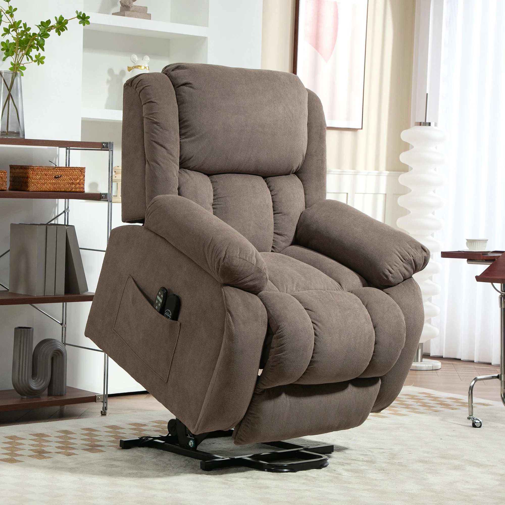 HOMCOM Power Lift Recliner Chair, Reclining Chair With Massage, Light Brown - Image 2