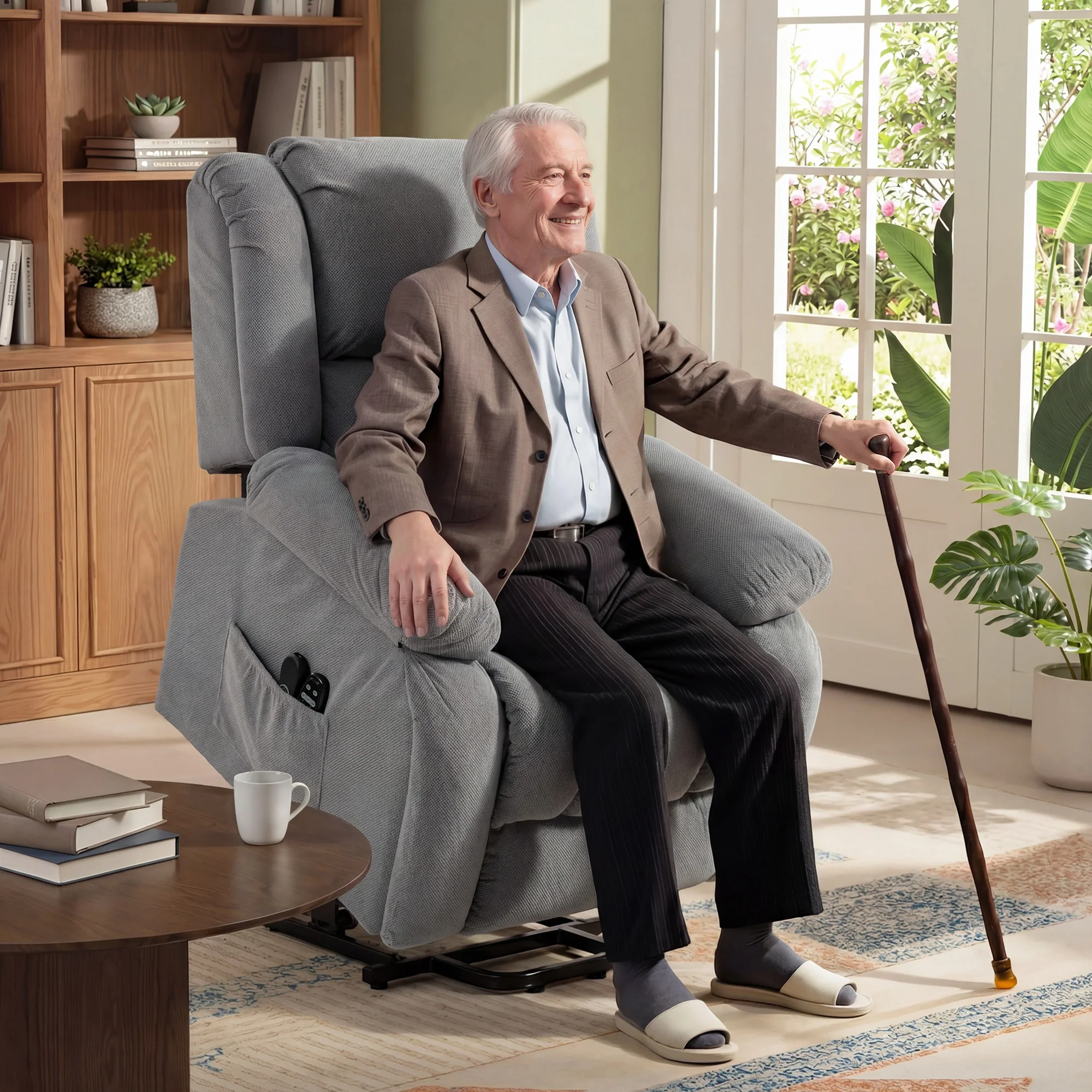 HOMCOM Power Lift Recliner Chair, Reclining Chair With Massage, Light Grey - Image 2