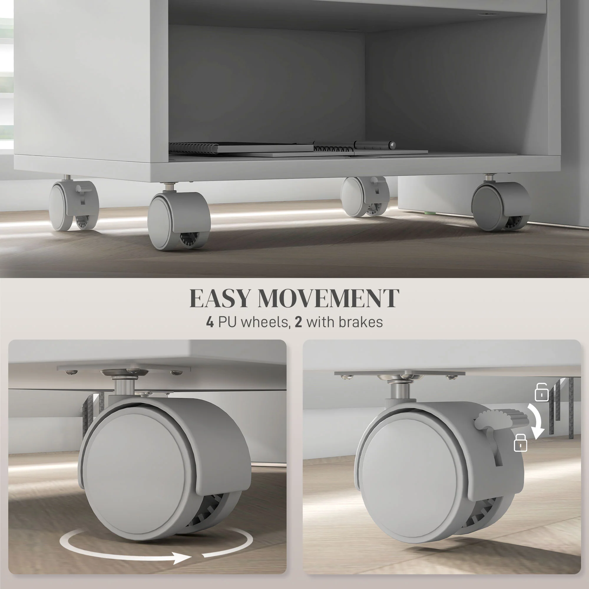HOMCOM Printer Stand With Storage Printer Cart On Wheels For Home Office White - Image 4