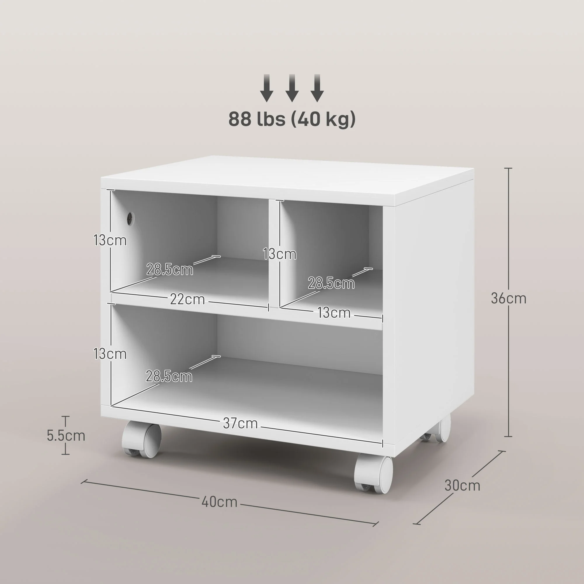 HOMCOM Printer Stand With Storage Printer Cart On Wheels For Home Office White - Image 5