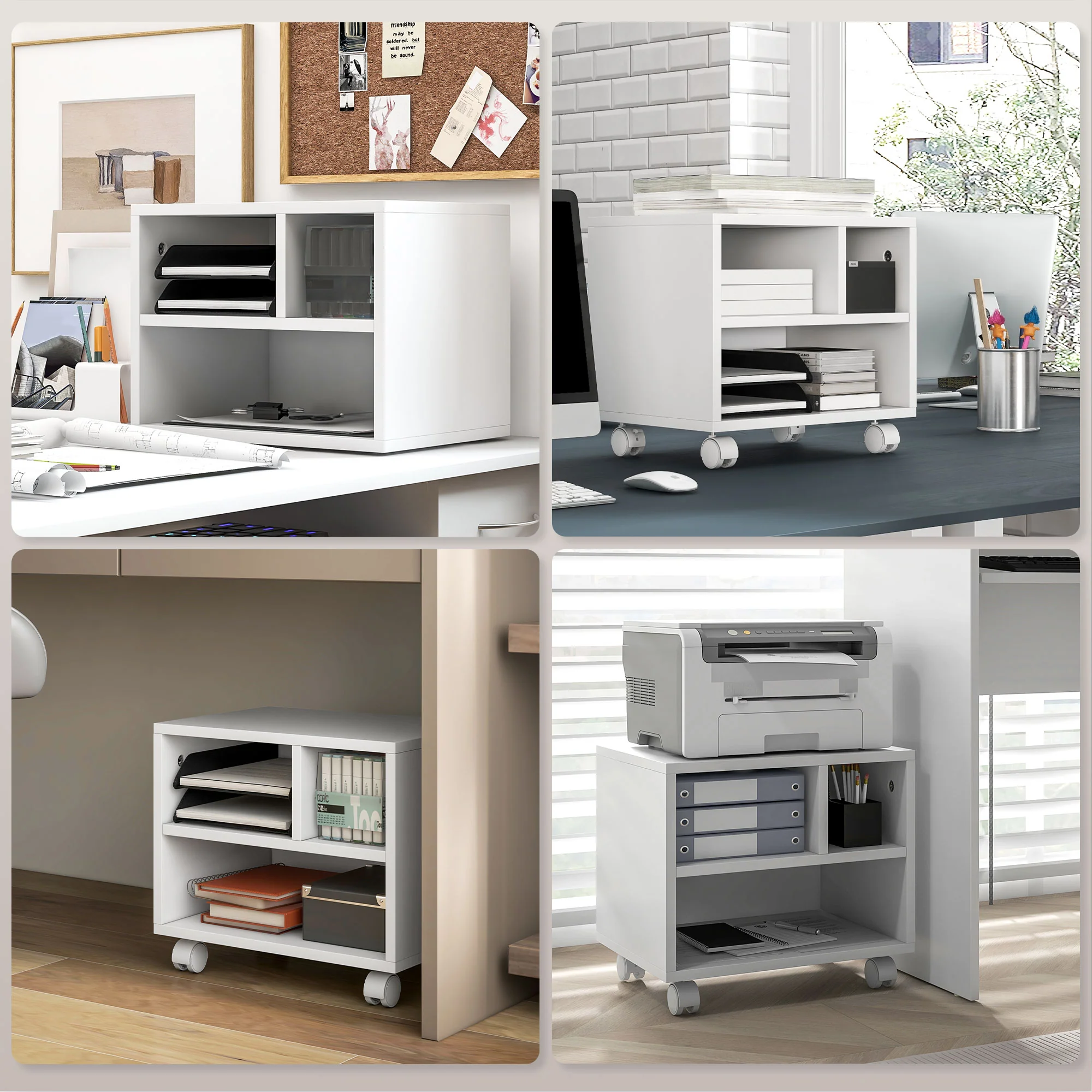 HOMCOM Printer Stand With Storage Printer Cart On Wheels For Home Office White - Image 6