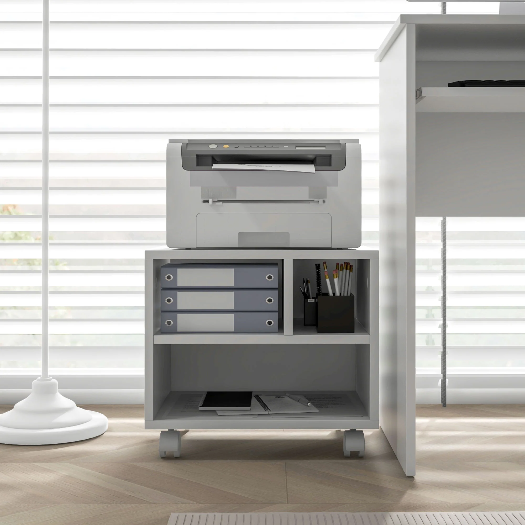 HOMCOM Printer Stand With Storage Printer Cart On Wheels For Home Office White - Image 9