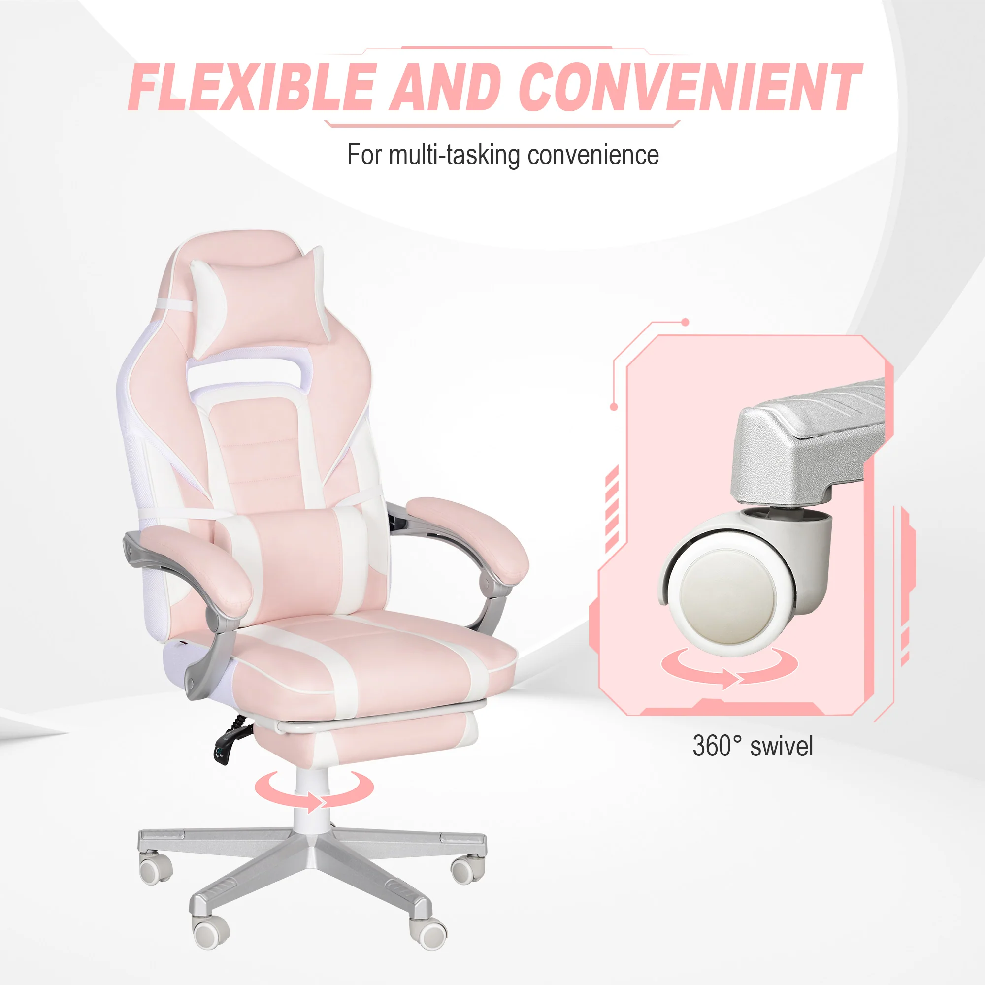 HOMCOM PU Leather Gaming Chair with Footrest 150 Degree Reclining Back - Image 6