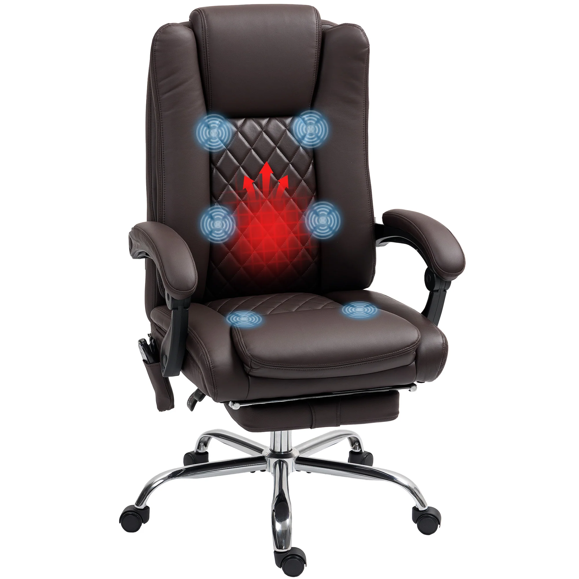 HOMCOM PU Leather Massage Office Chair, Reclining Desk Chair - Grey/Brown