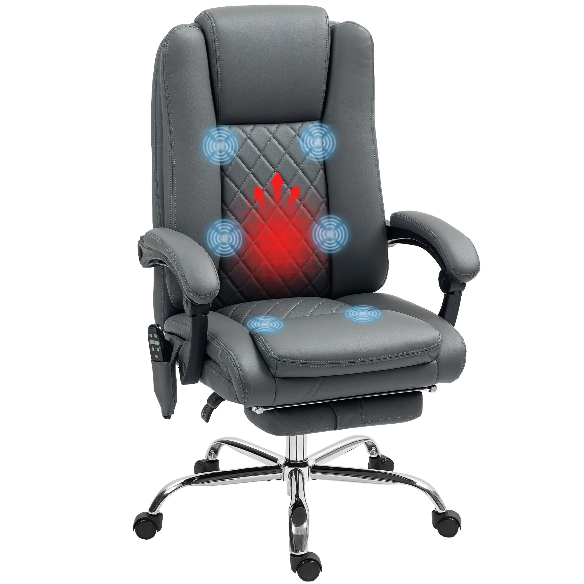 HOMCOM PU Leather Massage Office Chair, Reclining Desk Chair - Grey/Brown - Image 10