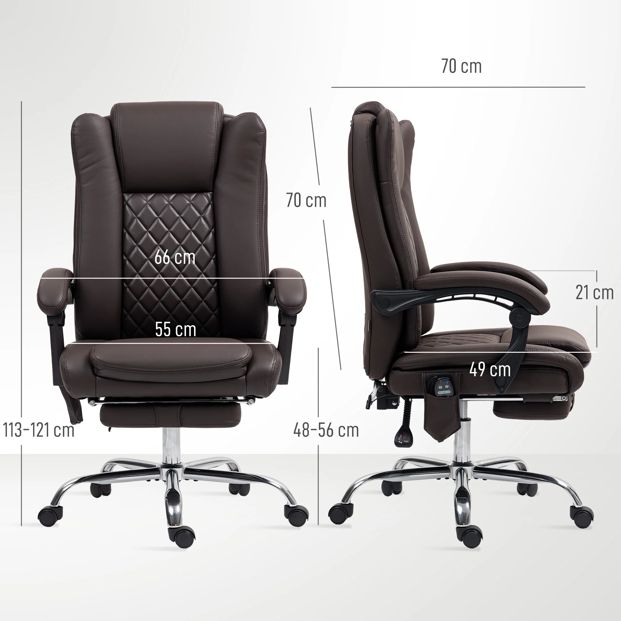 HOMCOM PU Leather Massage Office Chair, Reclining Desk Chair - Grey/Brown - Image 5