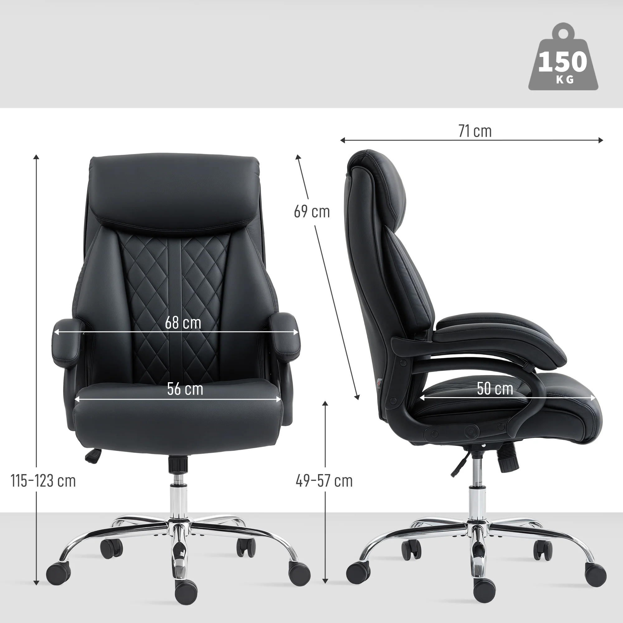 HOMCOM PU Leather Office Chair With Spring Padding Swivel Wheels - Image 5