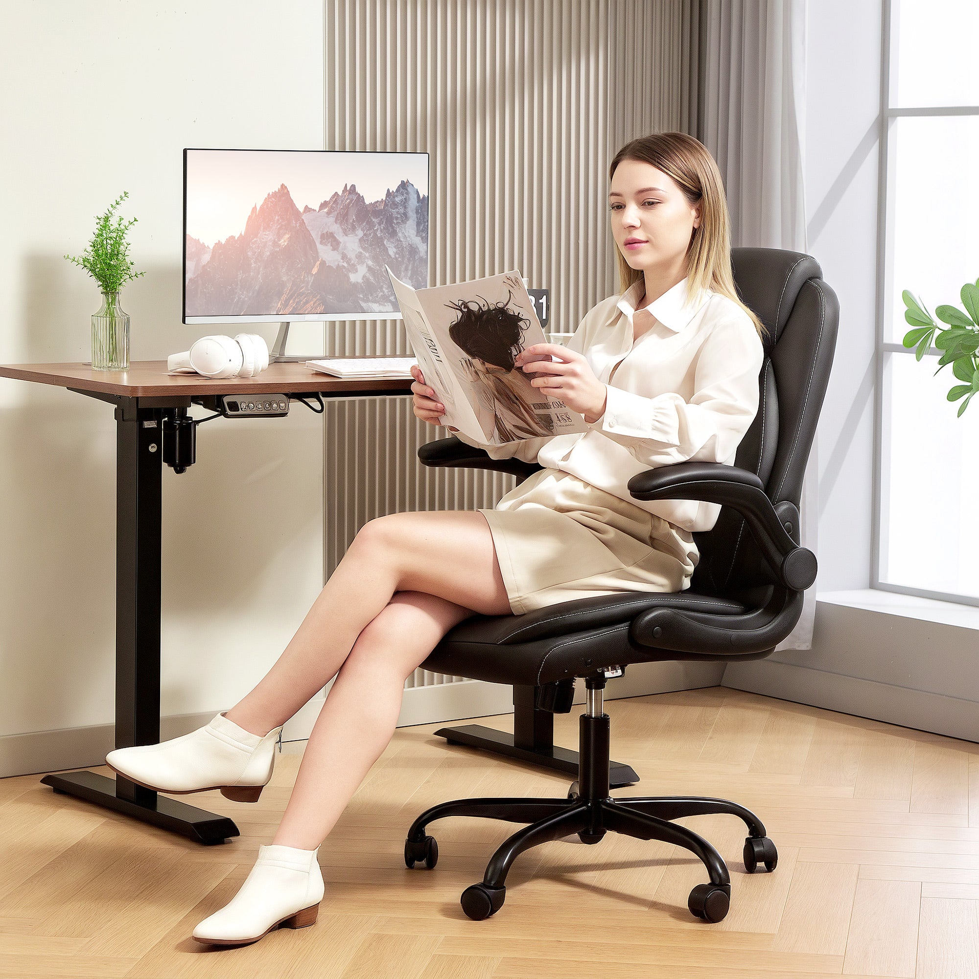 HOMCOM PU Leather Office Desk Chair With Thick Cushion - Image 2