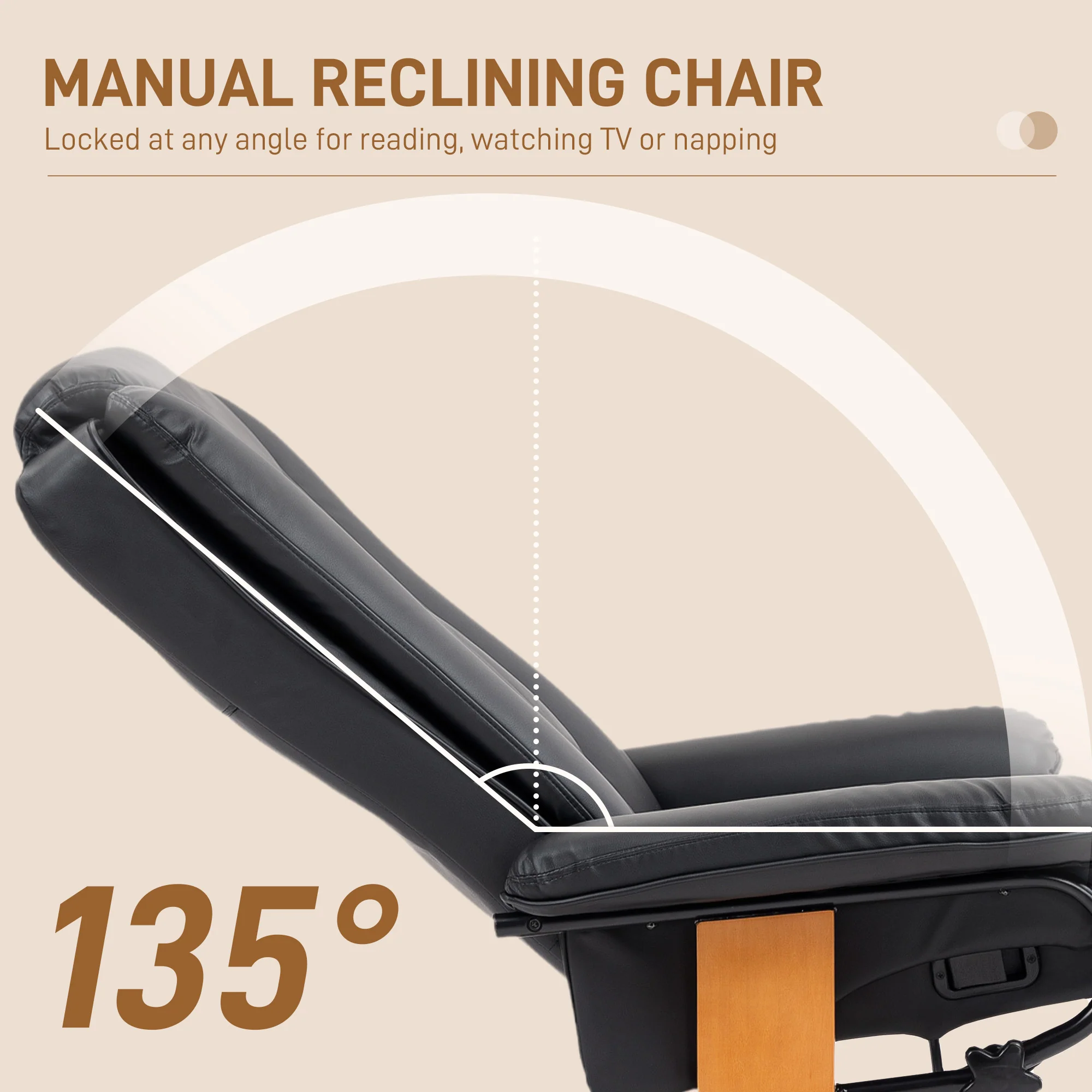 HOMCOM PU Leather Reclining Armchair with Footrest for Living Room - Image 3