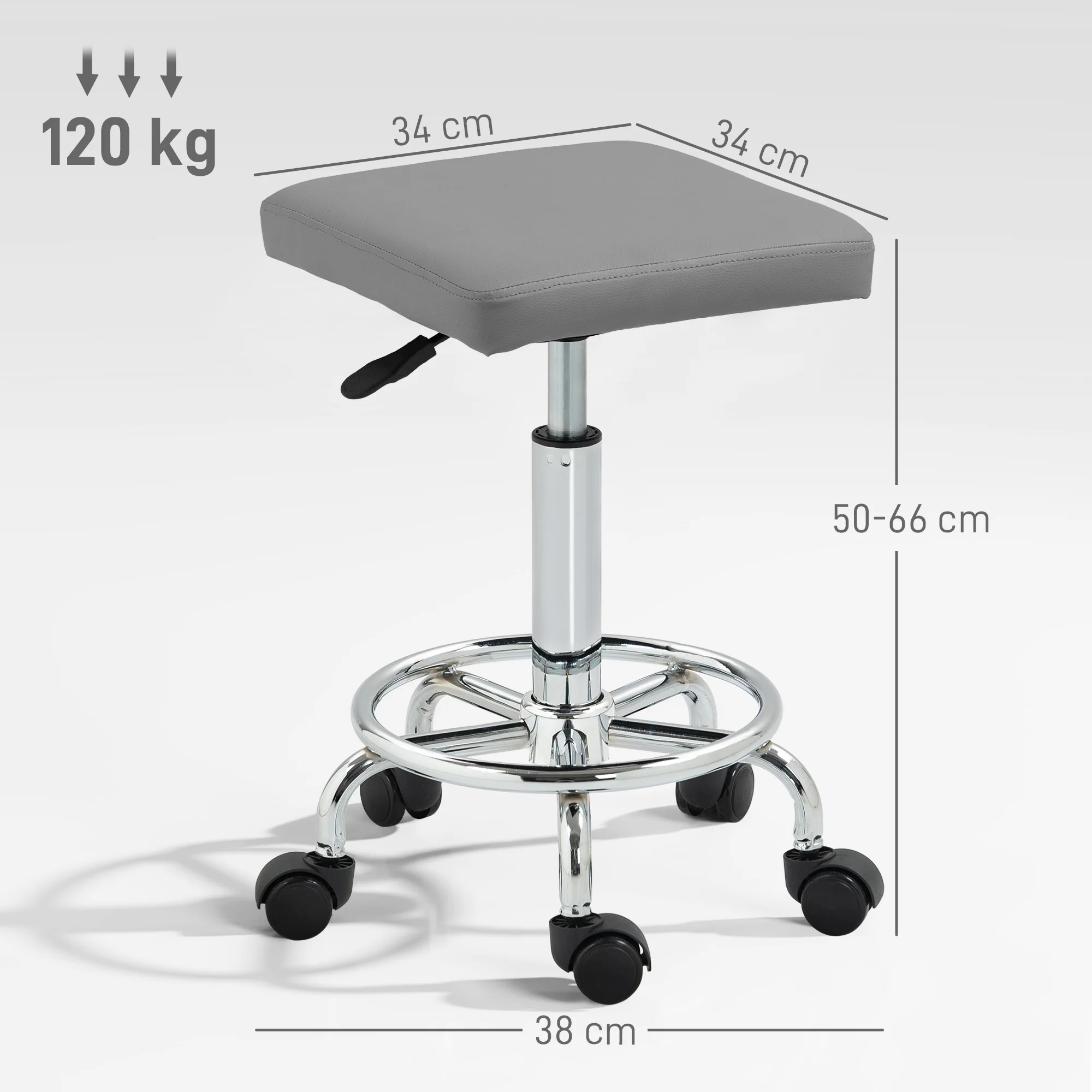 HOMCOM PU Leather Rolling Stool, Height Adjustable Salon Chair - Image 14