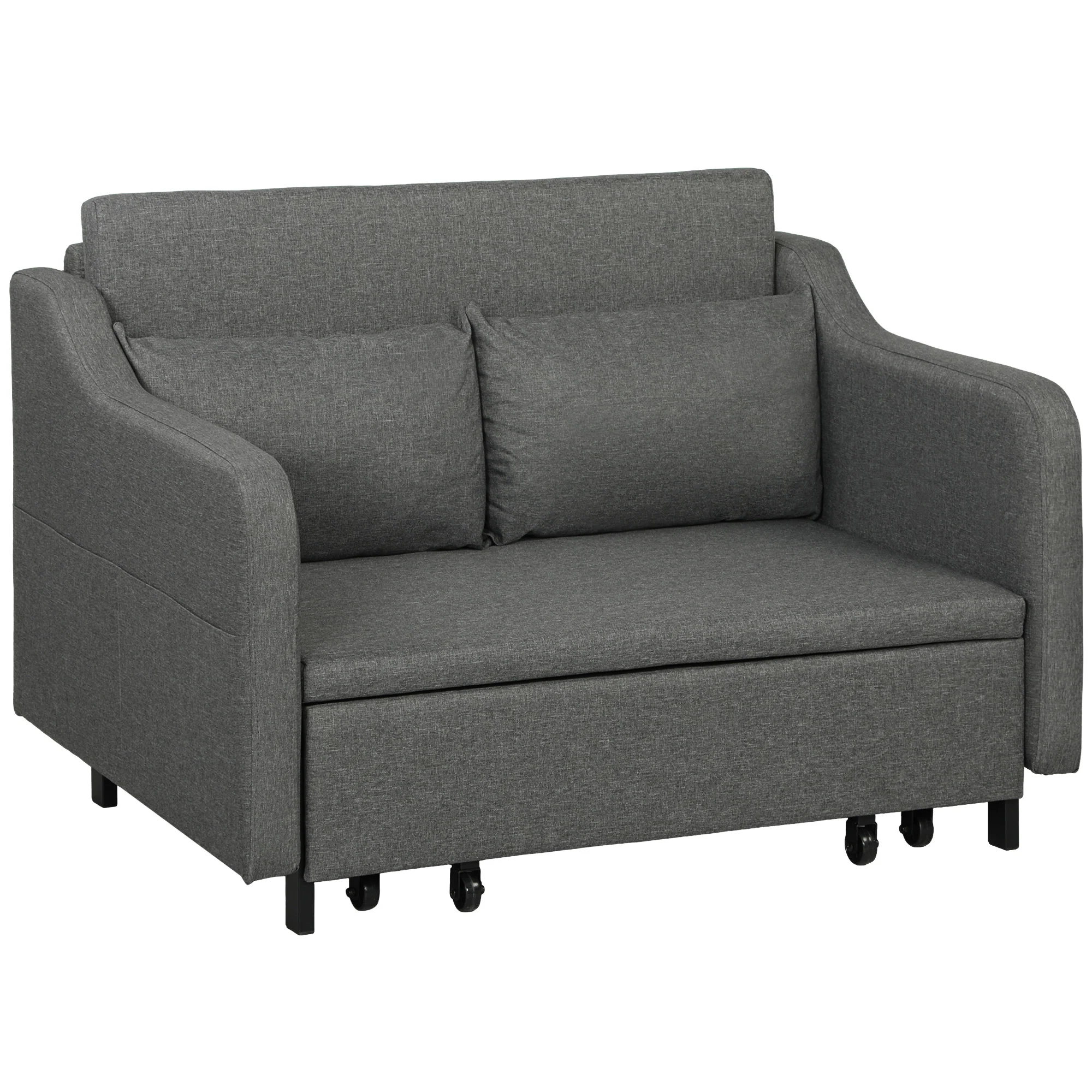 HOMCOM Pull Out Sofa Bed, Fabric 2 Seater Sofa Couch For Living Room, Grey