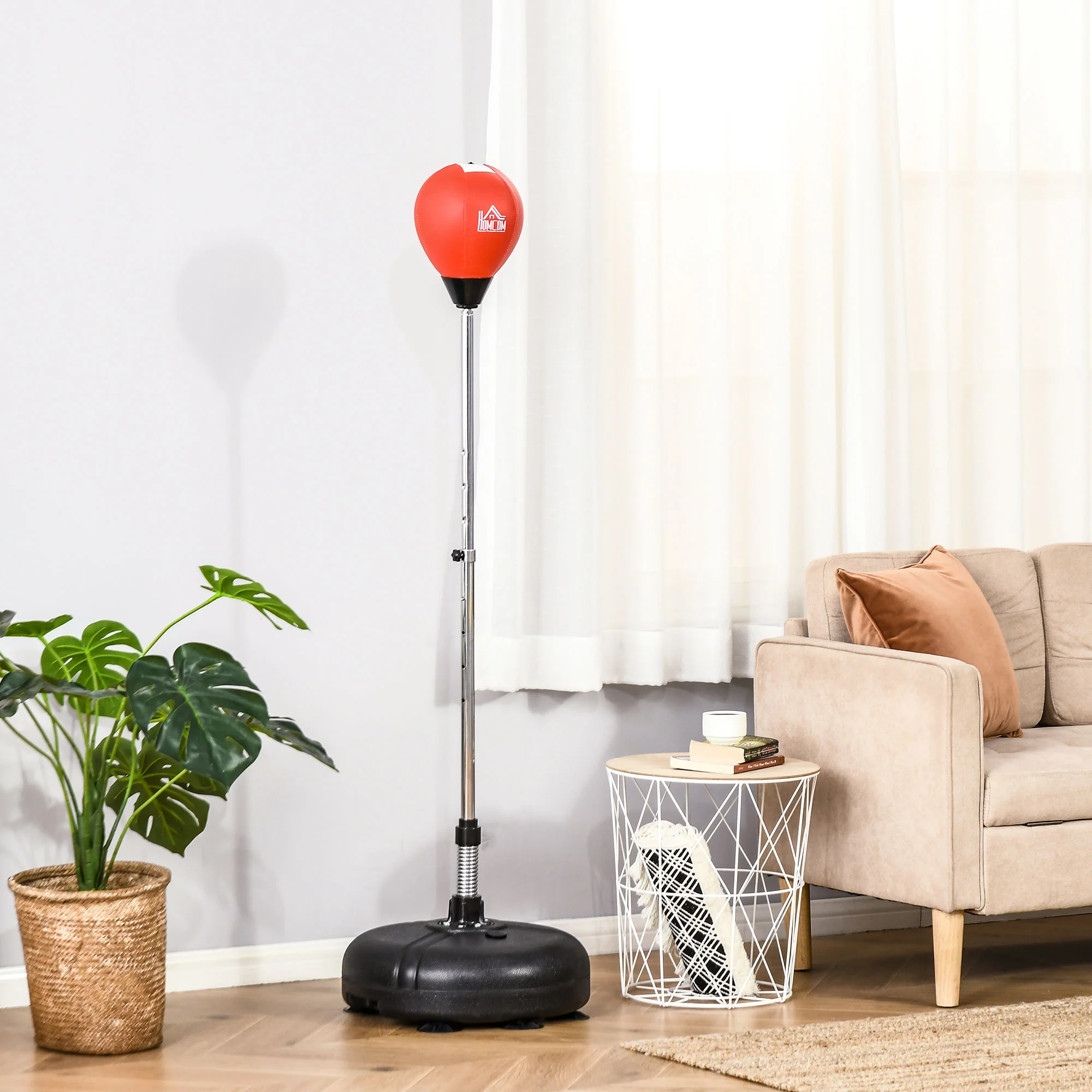 HOMCOM Punching Bag With Stand Boxing Bag Set With Adjustable Height Red - Image 2