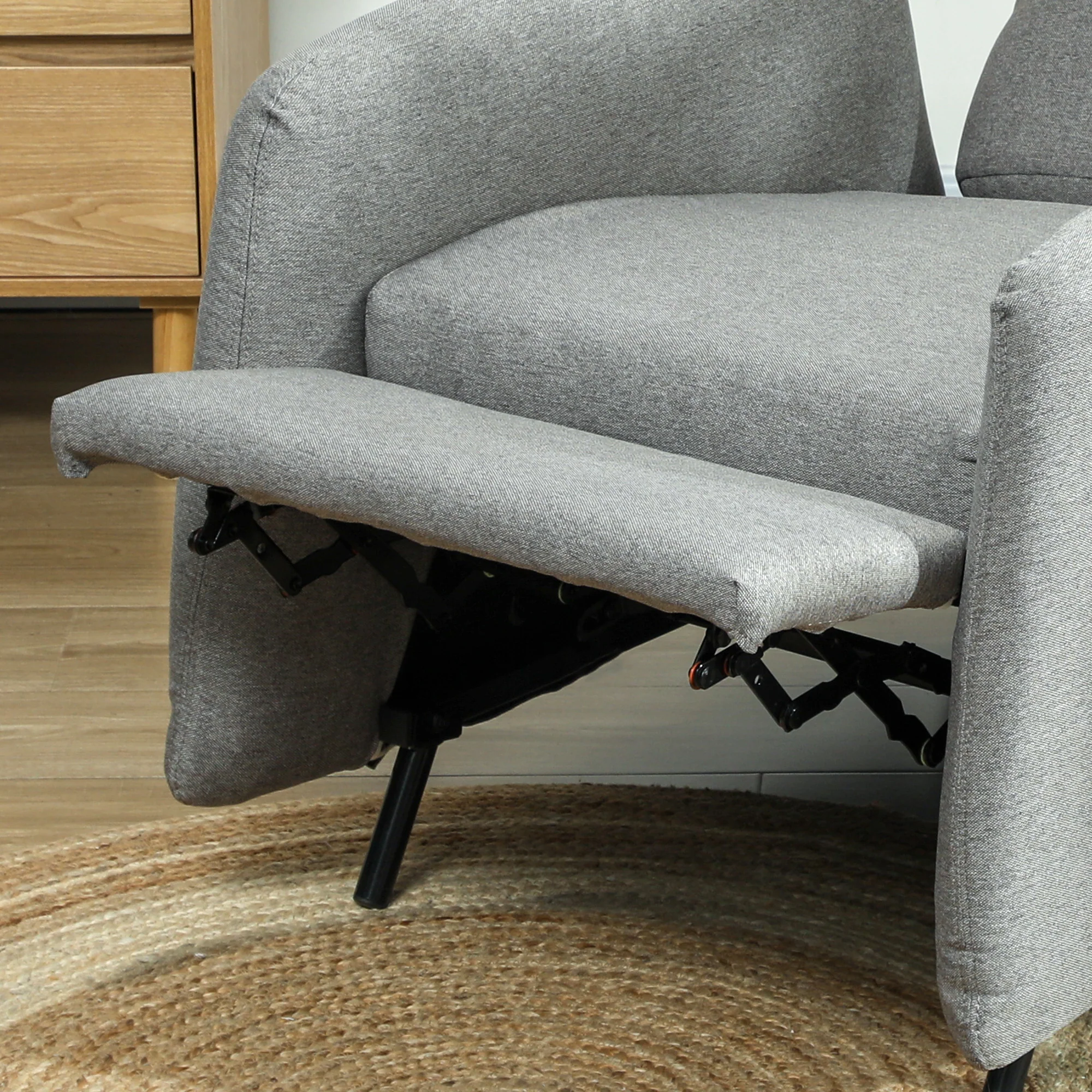 HOMCOM Push Back Recliner Chair Fabric Reclining Armchair for Bedroom Grey - Image 8