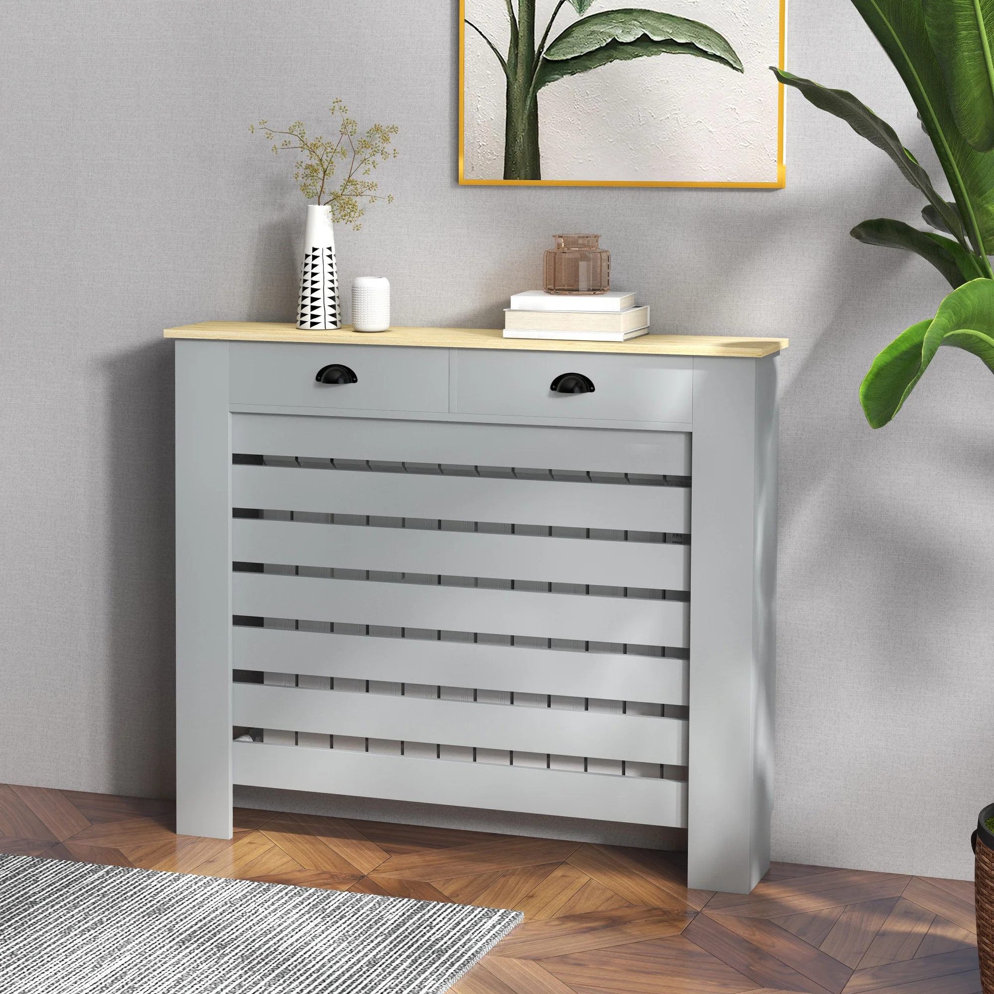 HOMCOM Radiator Cover With Drawer, Horizontal Slat - Image 11