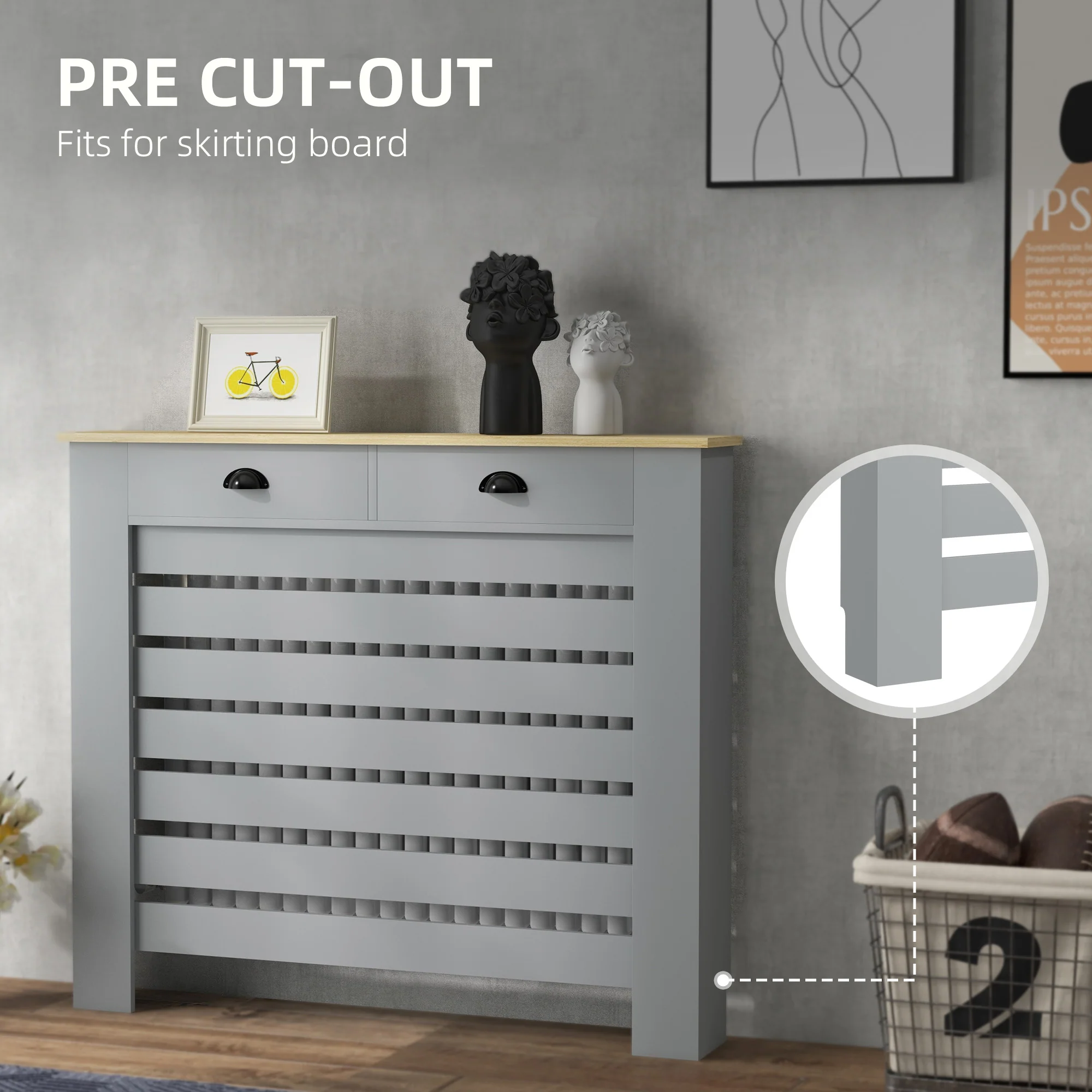 HOMCOM Radiator Cover With Drawer, Horizontal Slat - Image 12