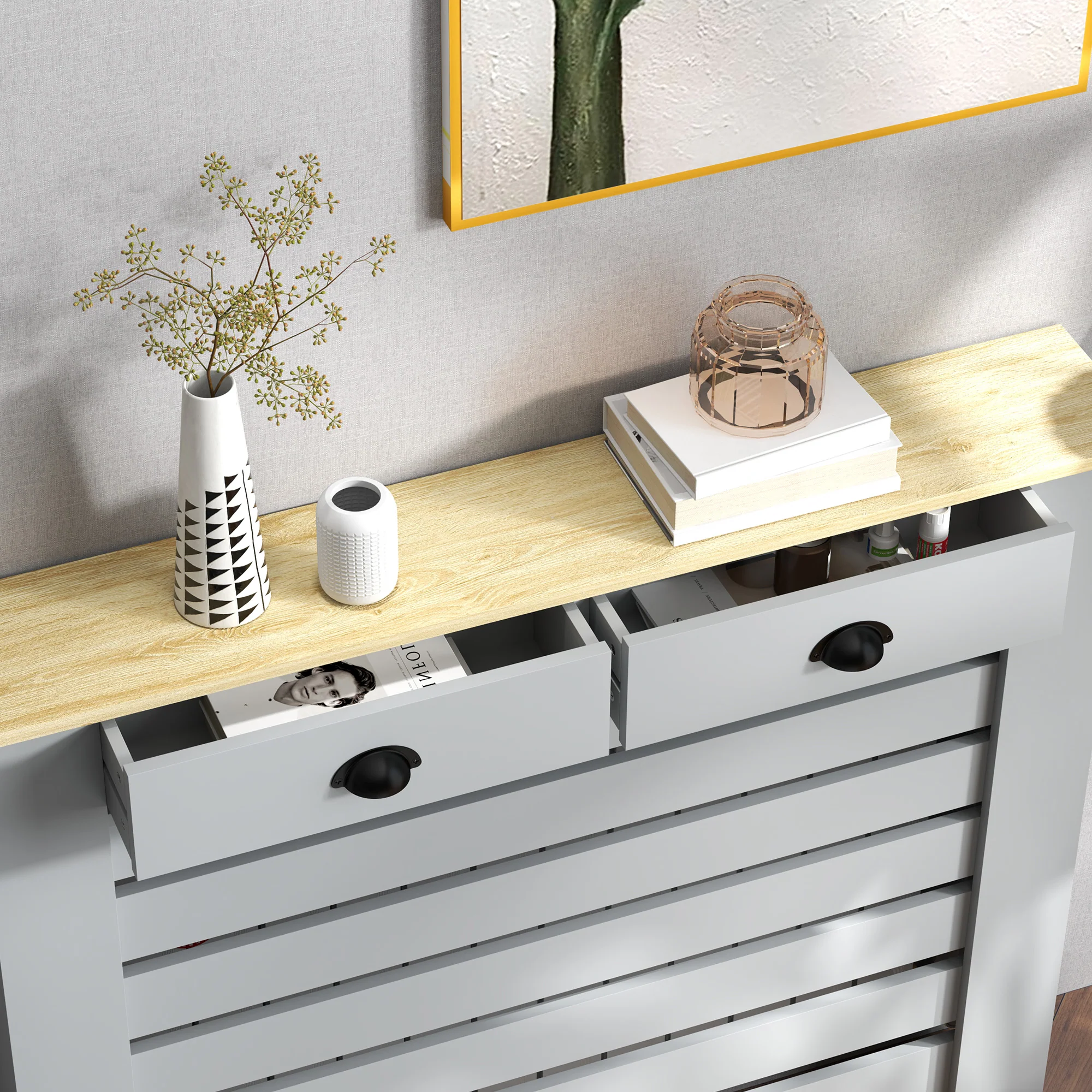 HOMCOM Radiator Cover With Drawer, Horizontal Slat - Image 17