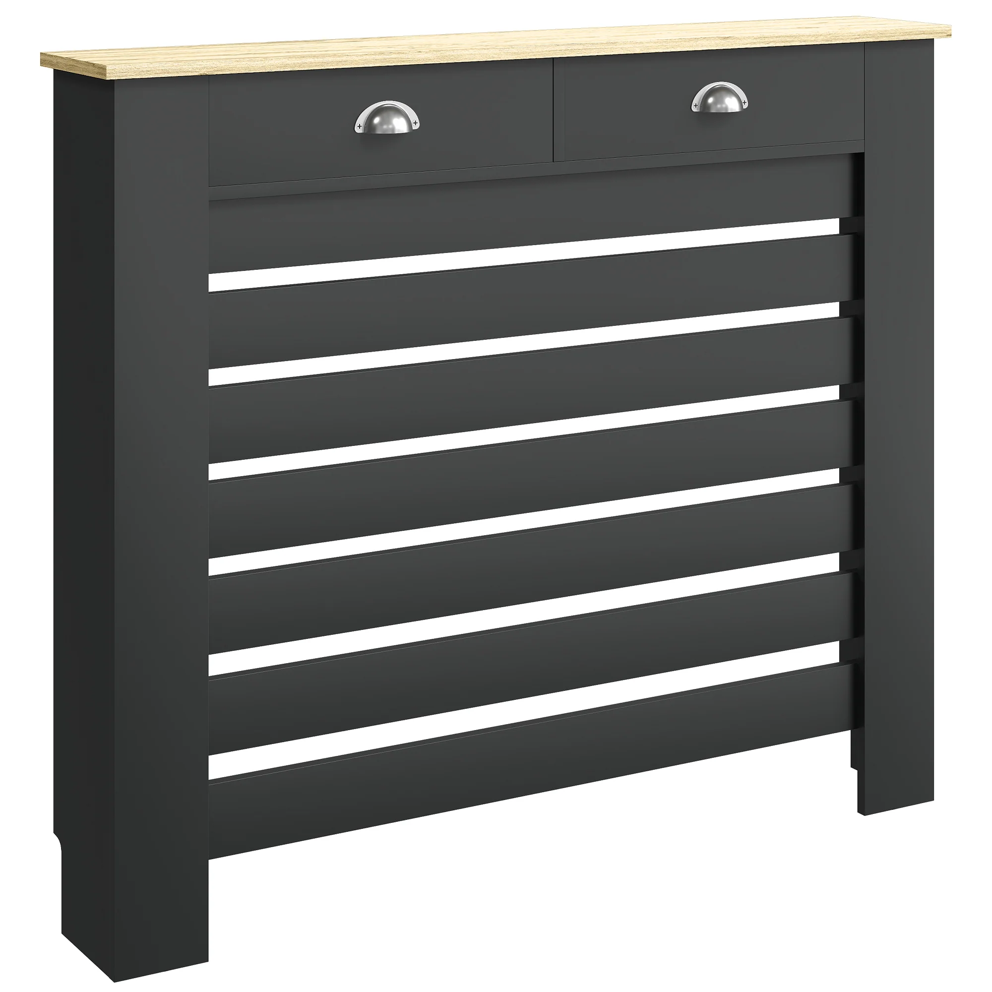 HOMCOM Radiator Cover With Drawer, Horizontal Slat Black - Image 10