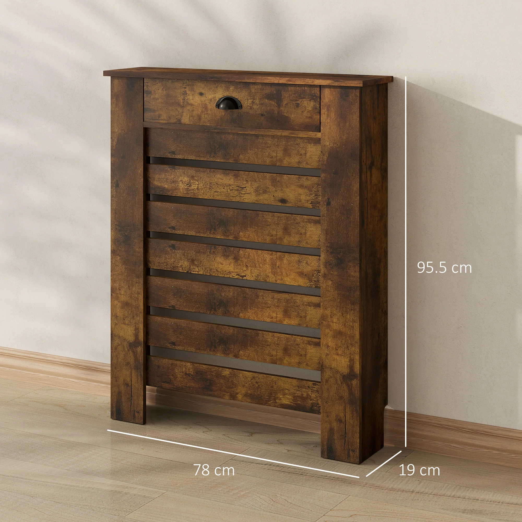 HOMCOM Radiator Cover With Drawer, Horizontal Slat, Rustic Brown - Image 5