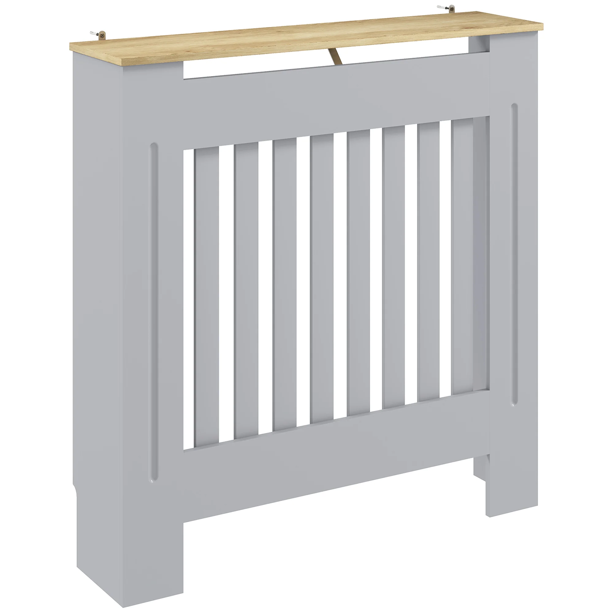 HOMCOM Radiator Cover Wooden Cabinet Vertical Slatted Vent MDF Grey Home