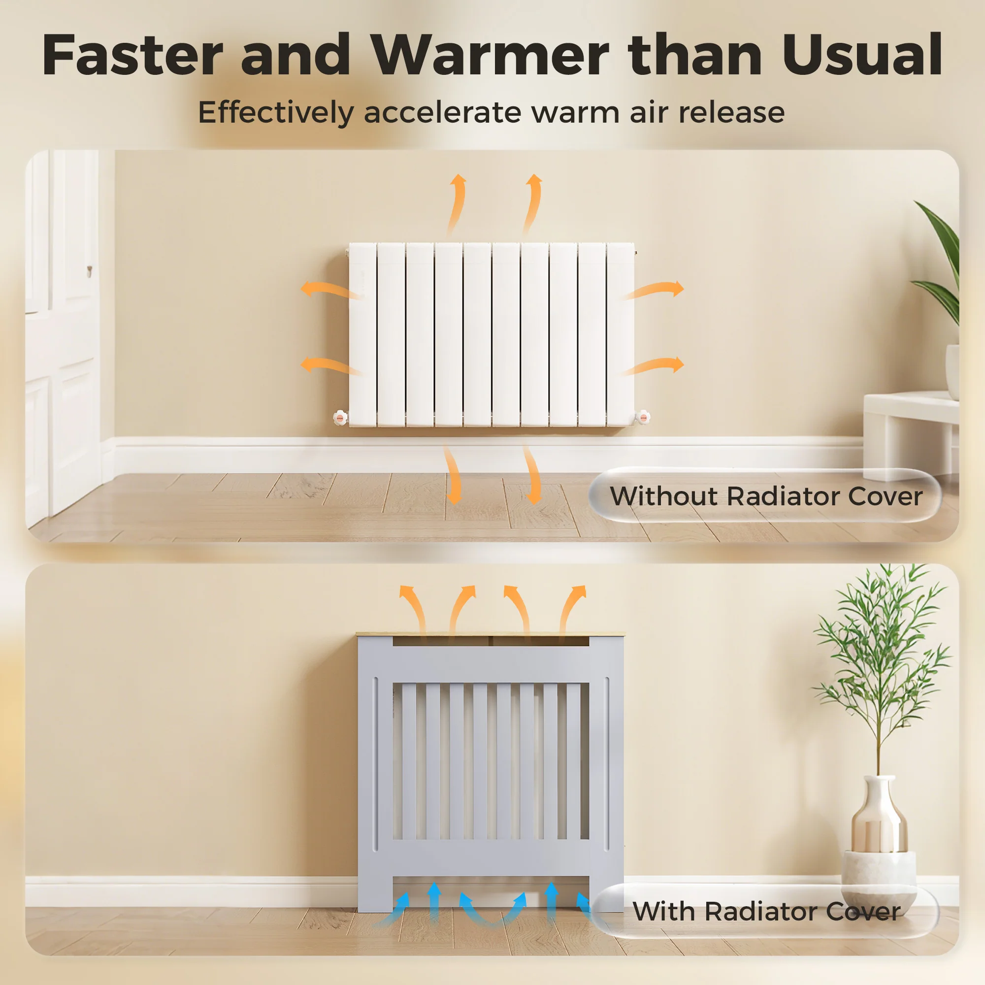 HOMCOM Radiator Cover Wooden Cabinet Vertical Slatted Vent MDF Grey Home - Image 3