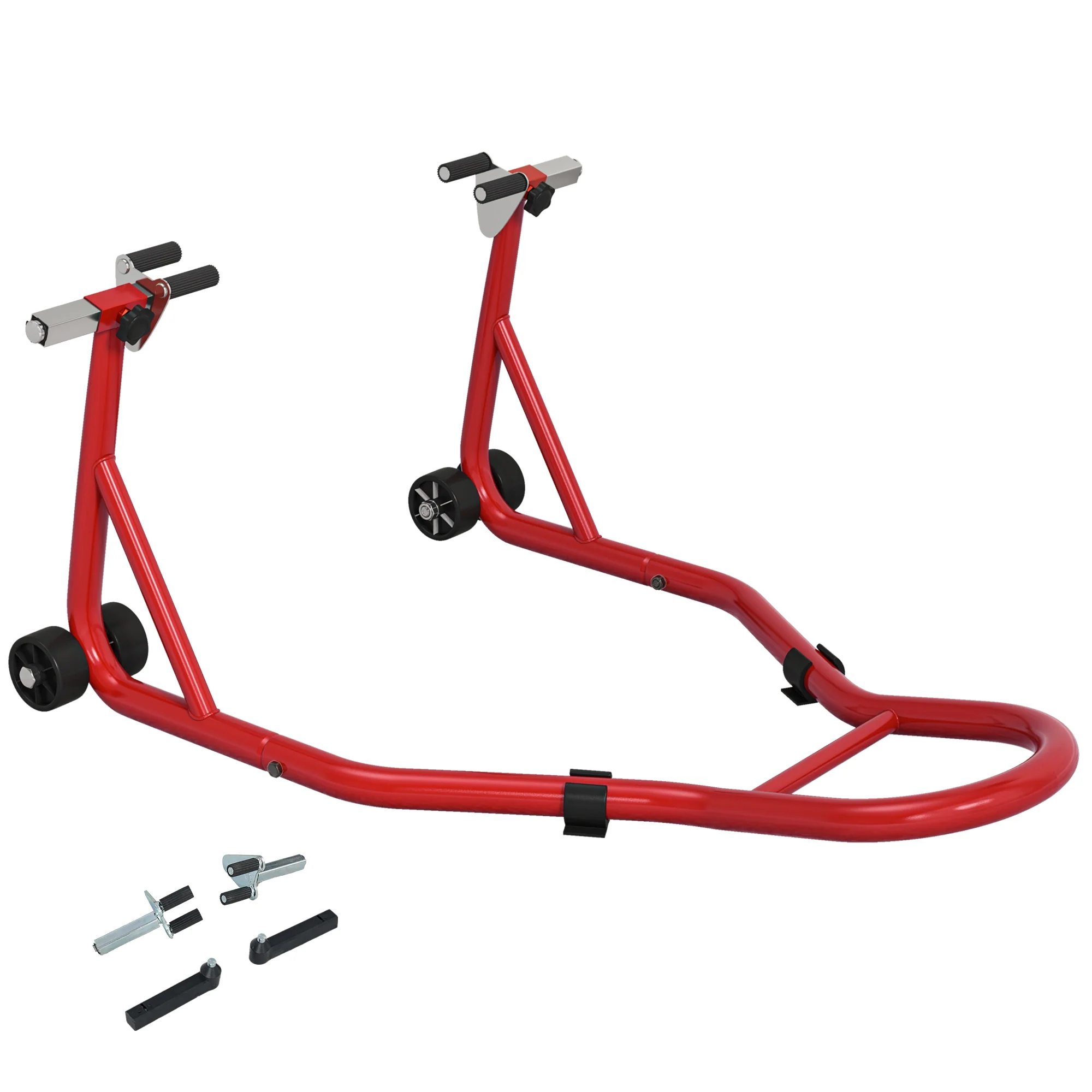 Homcom Rear Motorcycle Paddock Stand with U&L Shaped Adapters, Red