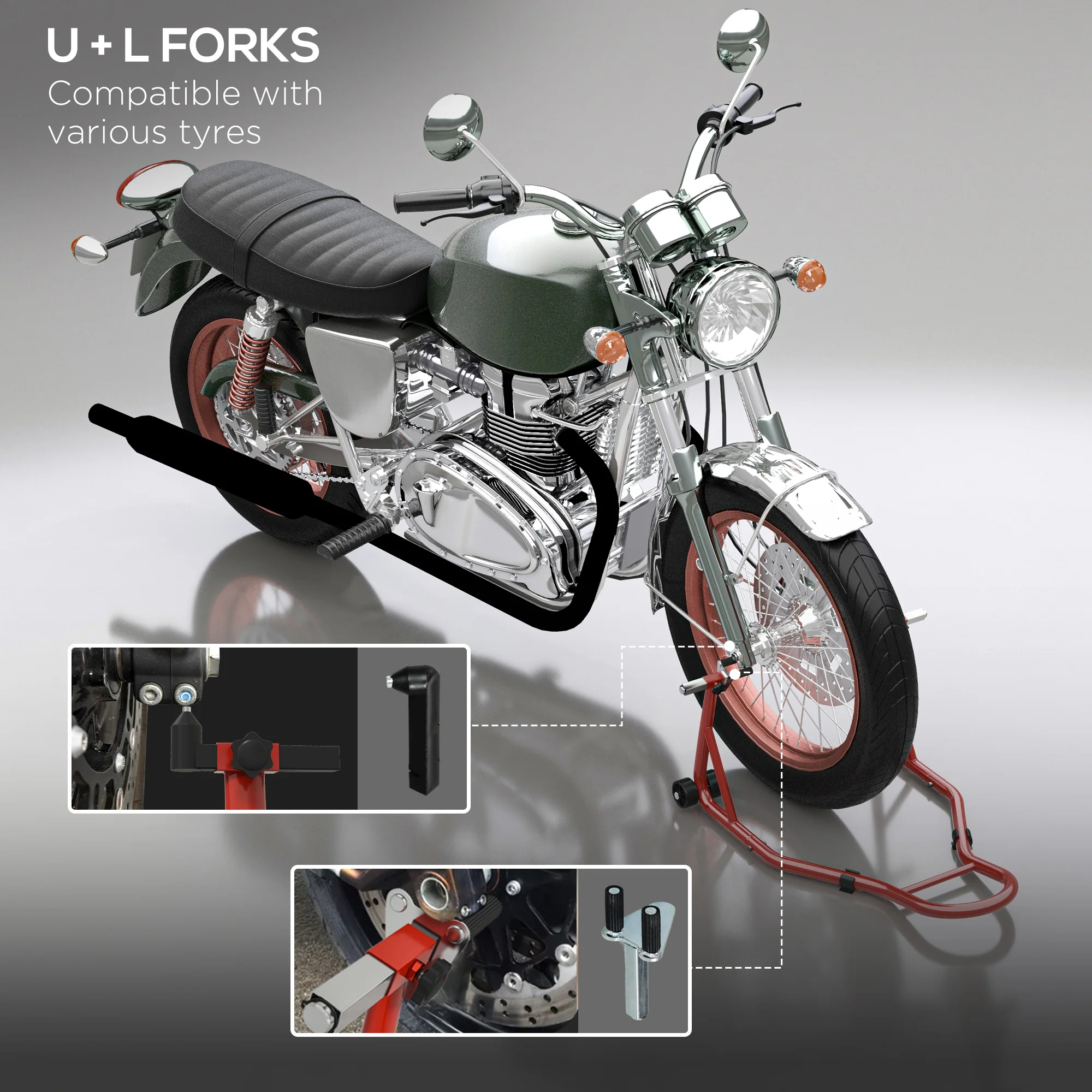 Homcom Rear Motorcycle Paddock Stand with U&L Shaped Adapters, Red - Image 3
