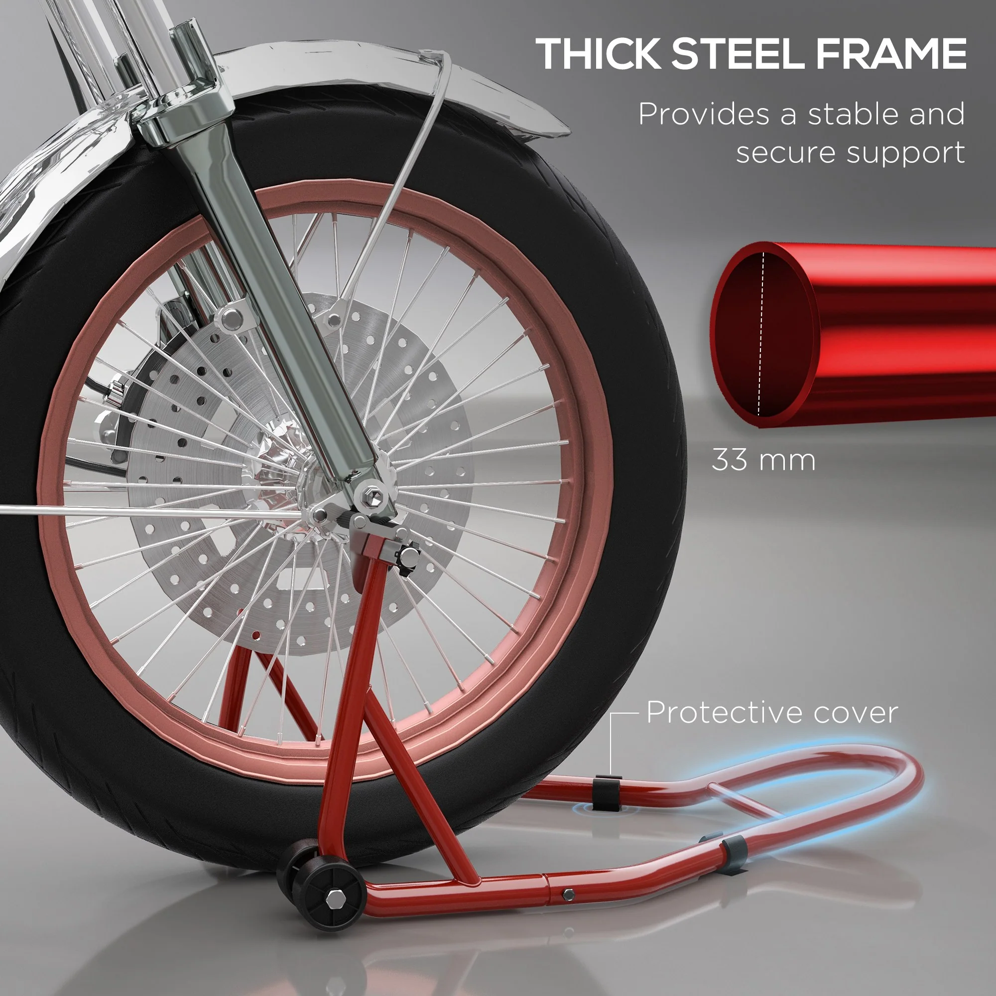 Homcom Rear Motorcycle Paddock Stand with U&L Shaped Adapters, Red - Image 6