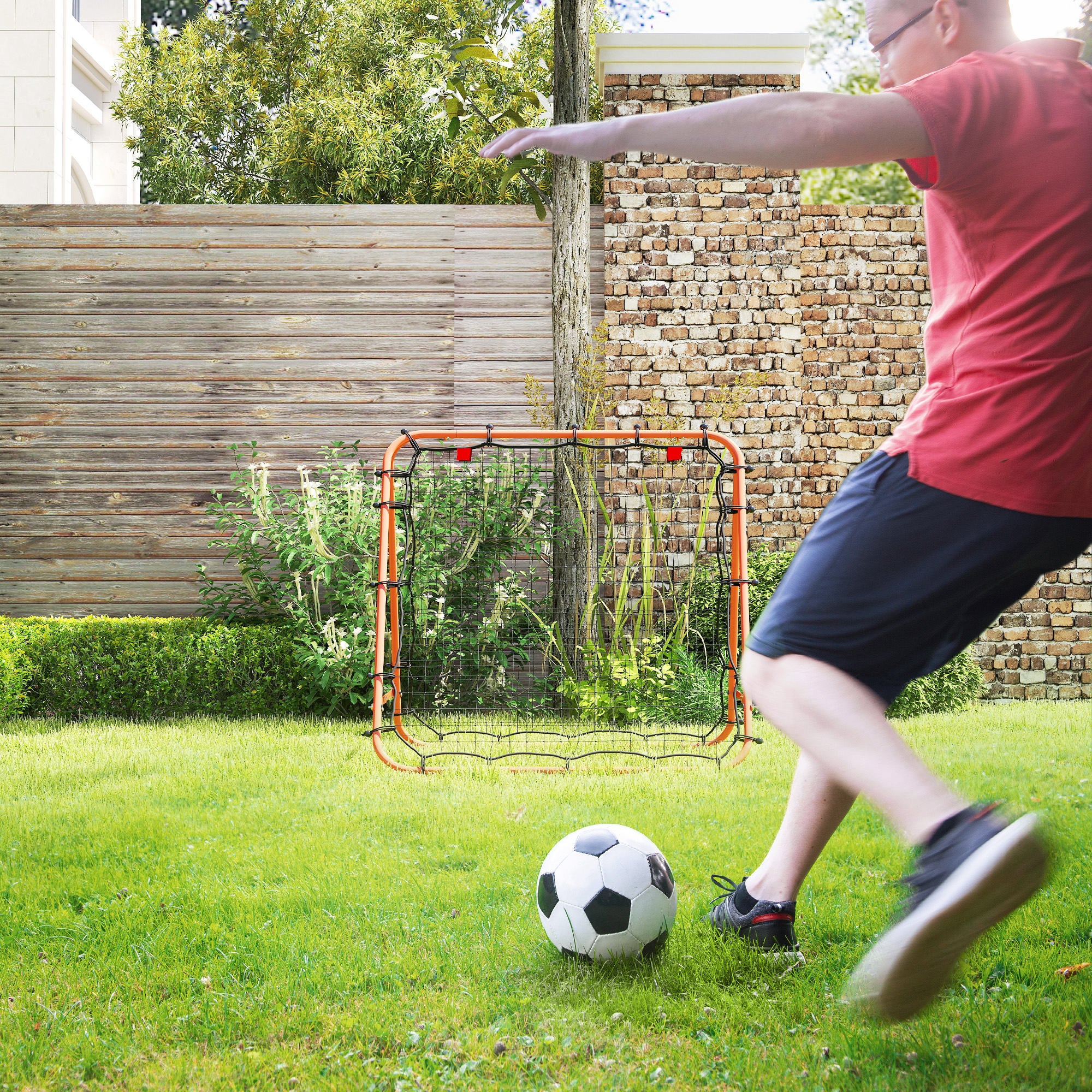 HOMCOM Rebounder Net Football Target Goal with Adjustable Angles, Orange - Image 2