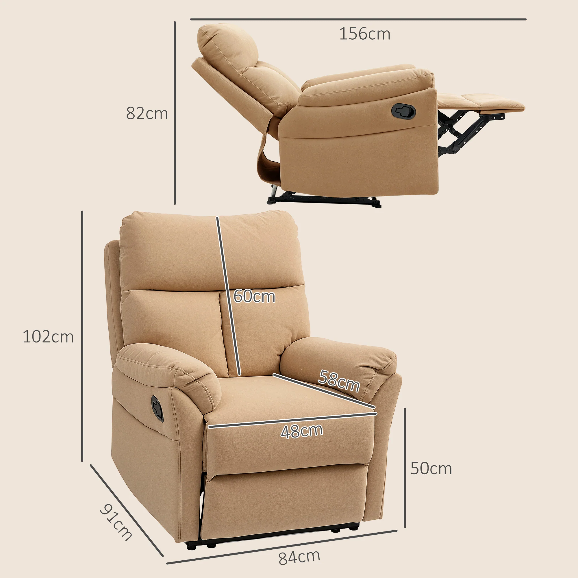 HOMCOM Recliner Armchair, Reclining Chair With Adjustable Leg Rest - Image 14