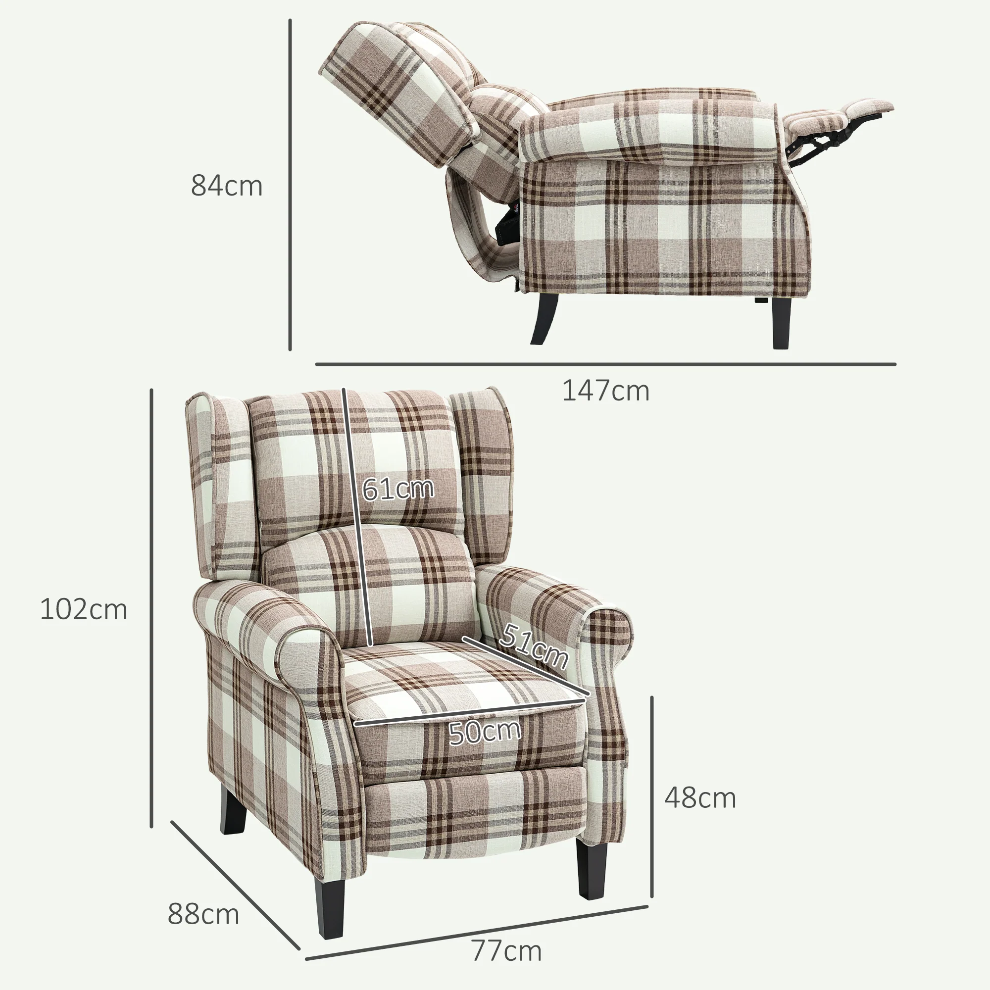 HOMCOM Recliner Chair For Living Room Wingback Chair With Padded Armrest - Image 5